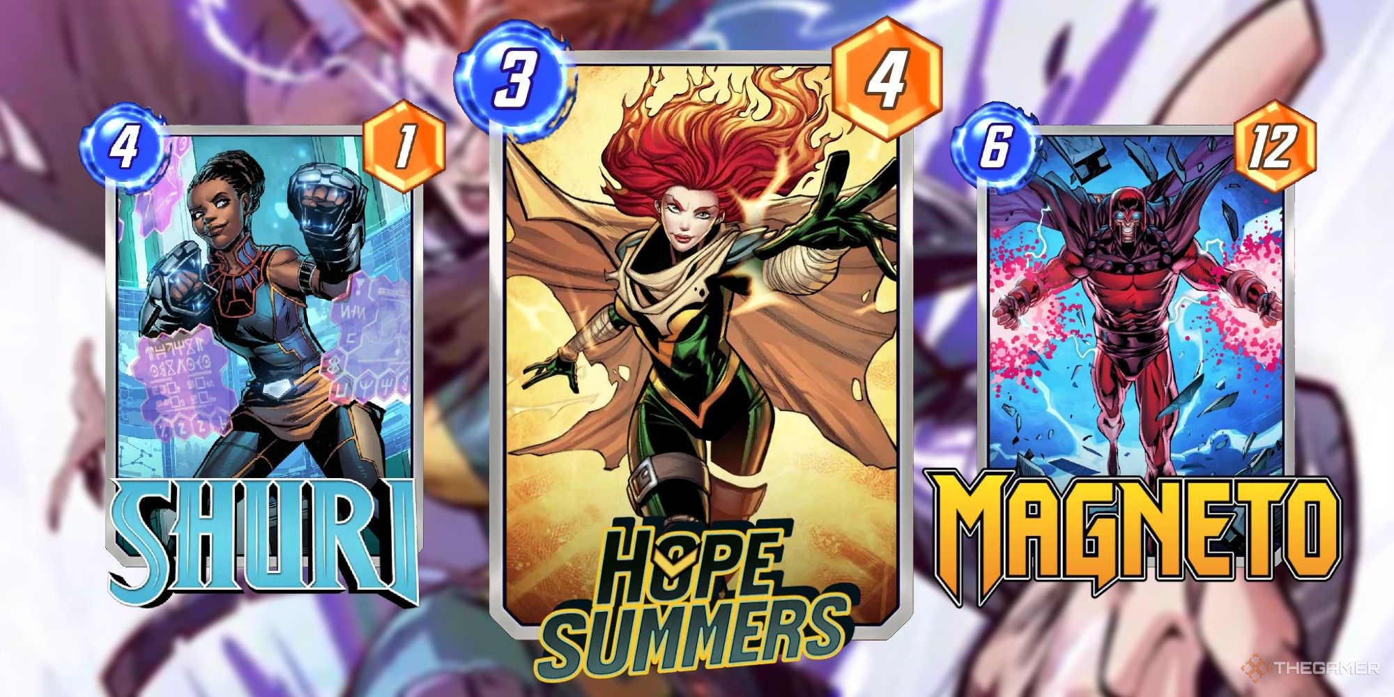 Marvel Snap Cards Shuri, Hope Summers and Magneto