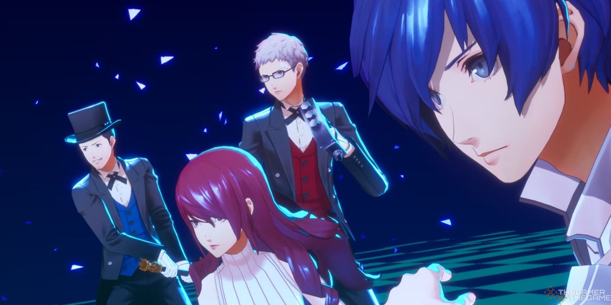 Persona 3 Reload - Makoto, Mitsuru, Junpei, and Akihiko in different outfits get ready for an All-Out Attack in Tartarus.
