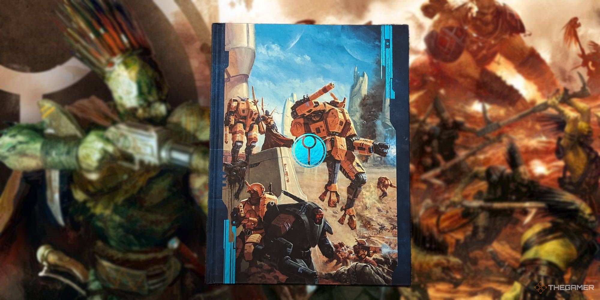 New Tau codex in front of illustrations of Kroot and Tau-2