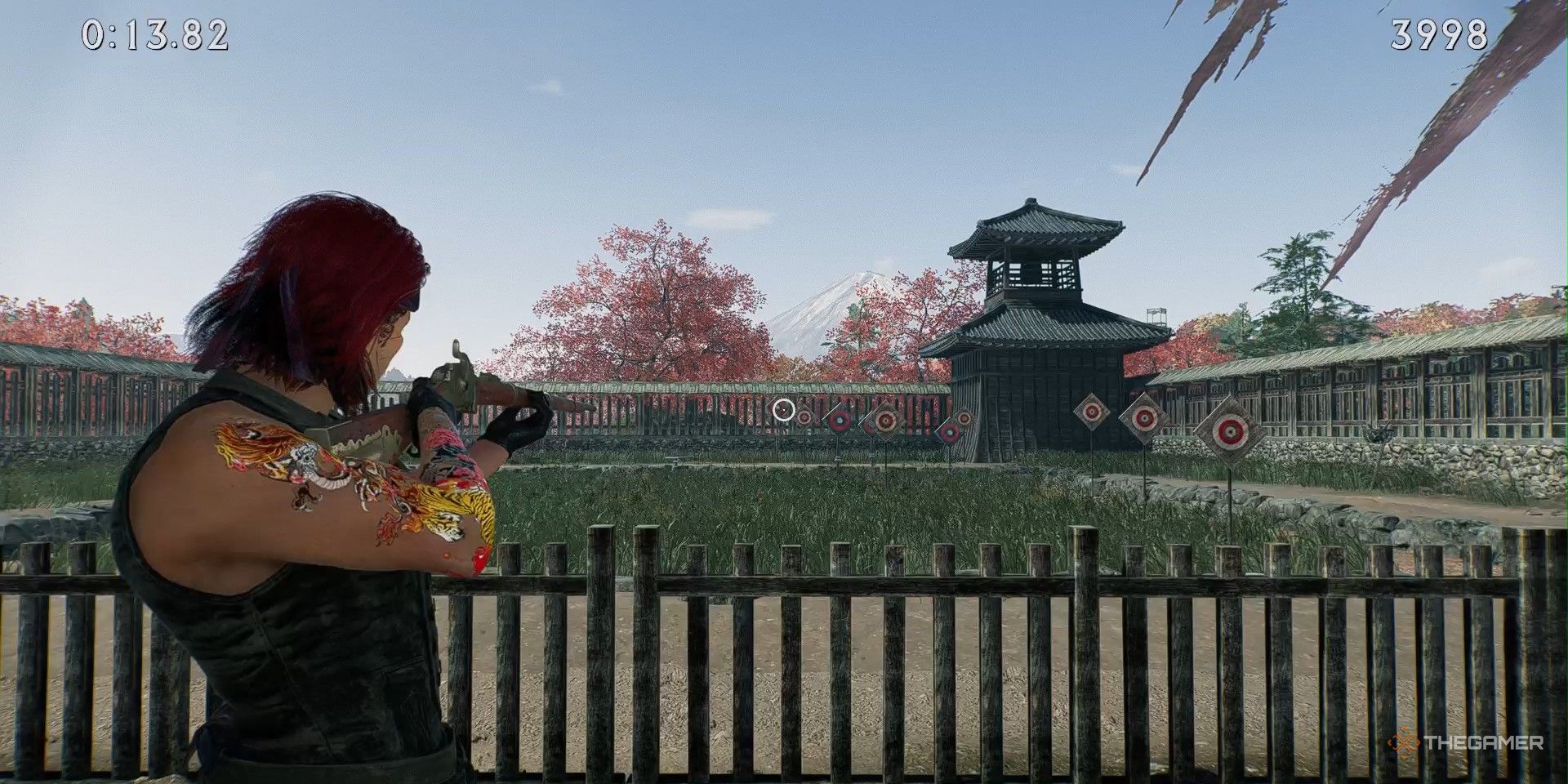 The protagonist trains his rifle skills by shooting at metal and wooden targets in Rise Of The Ronin.