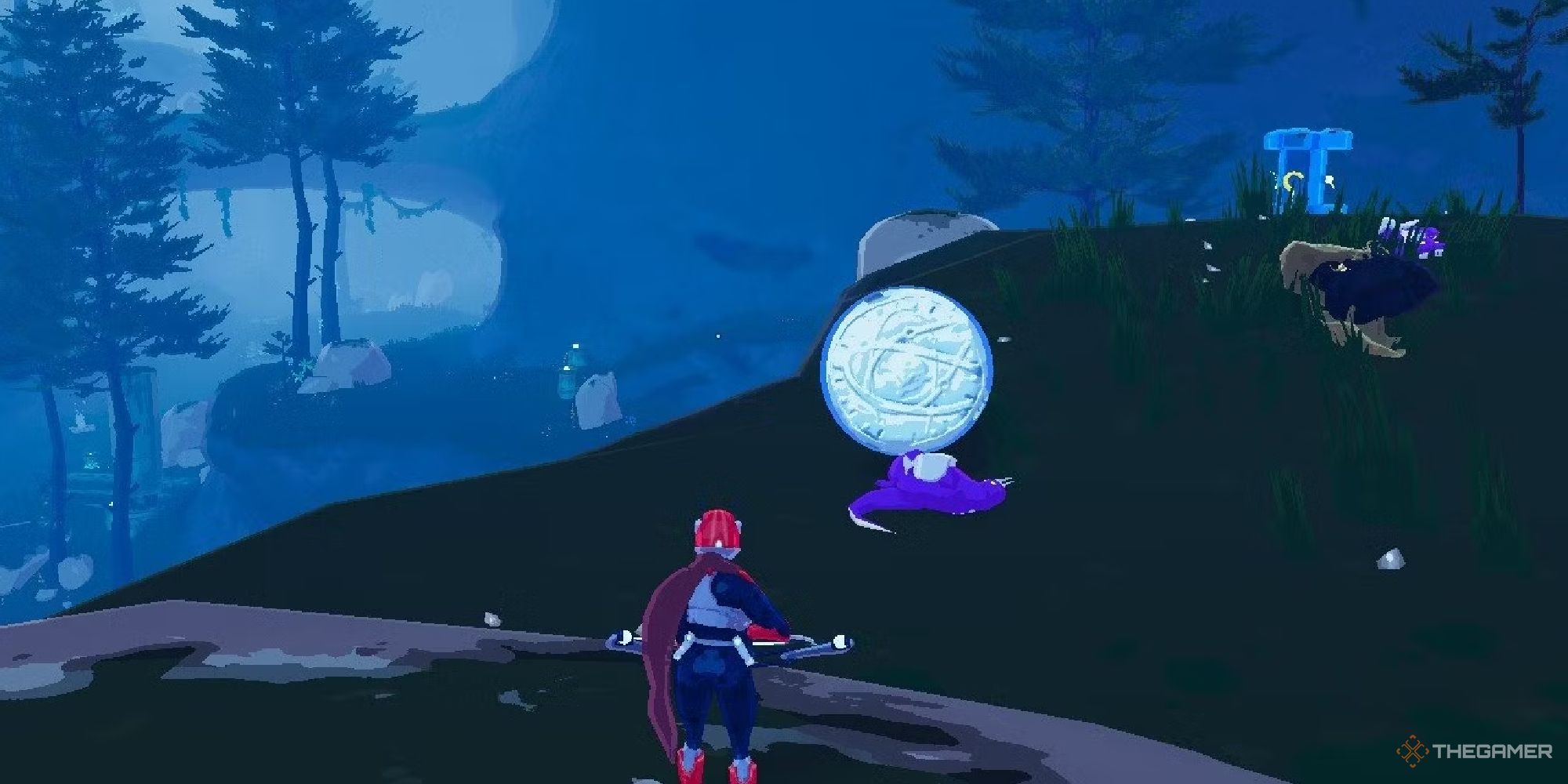 risk of rain 2 player standing near a lunar coin