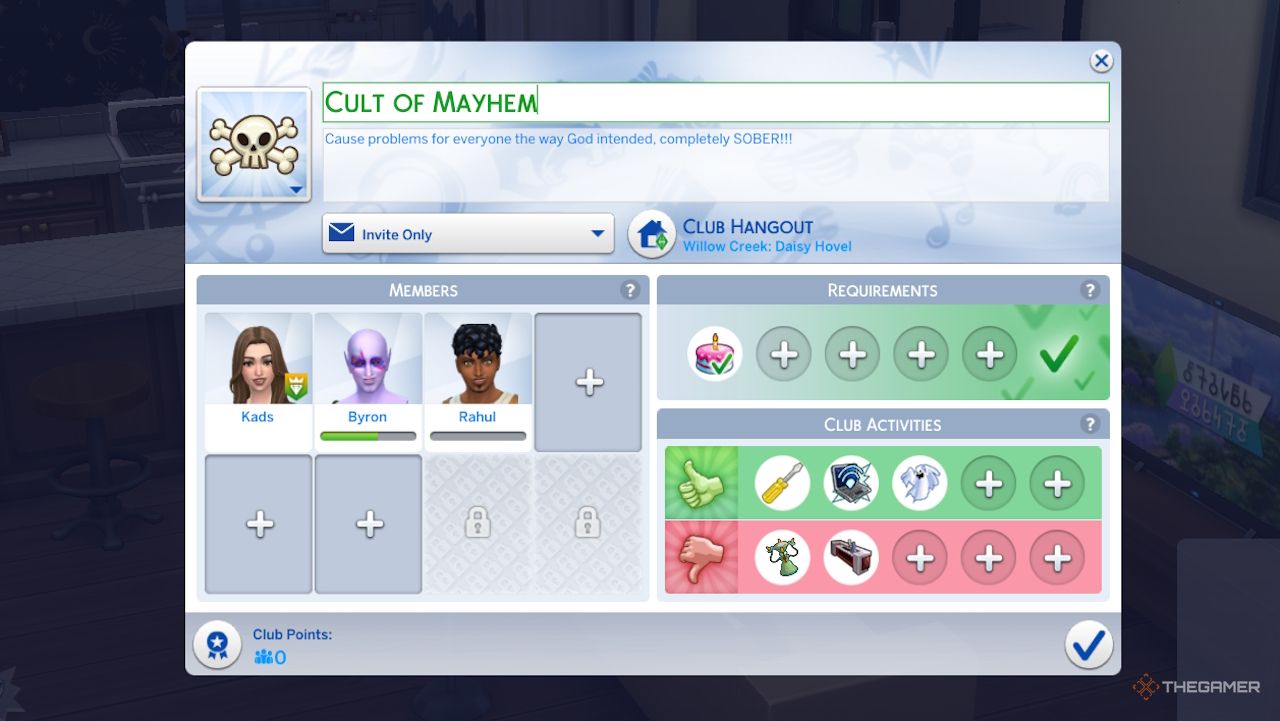 Creating a new club in Sims 4 on the social groups menu
