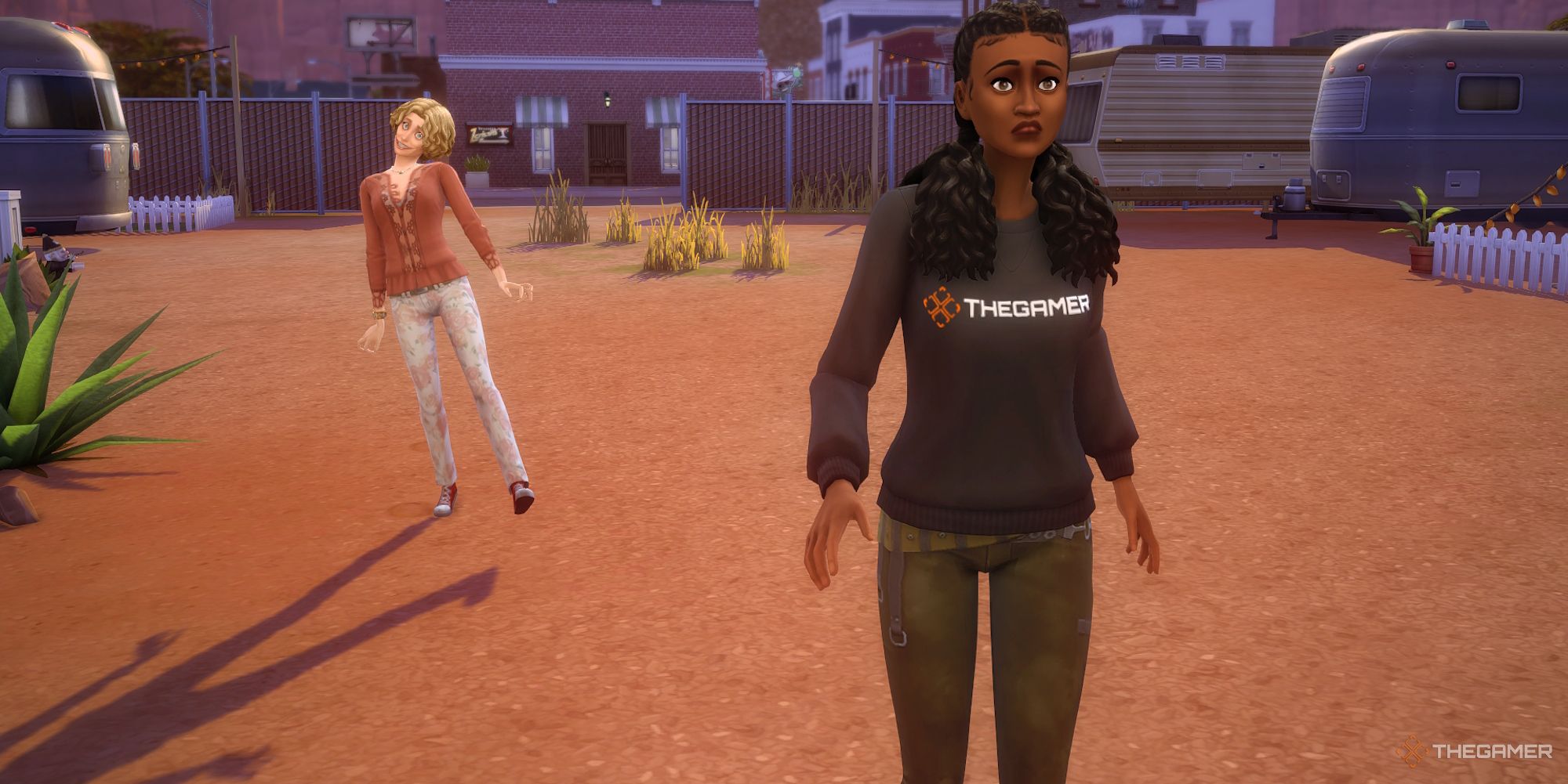 A Sim runs from a zombie during a challenge in The Sims 4