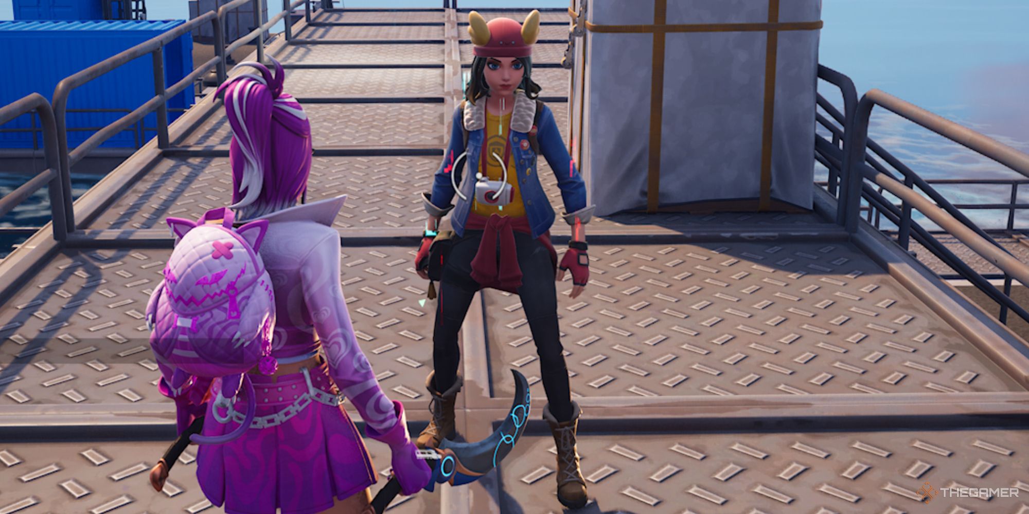 Standing in front of Skye, one of the NPCs in Fortnite Chapter 5 Season 2