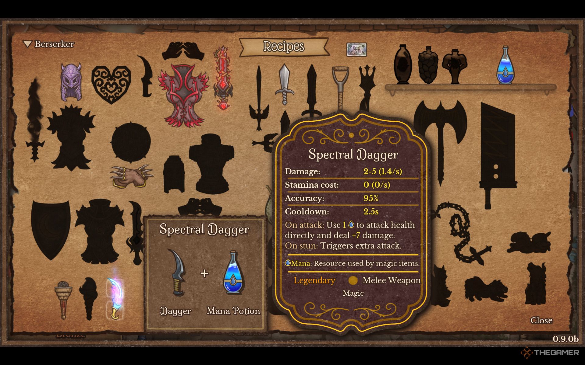 Spectral Dagger recipe showcase in Backpack Battles