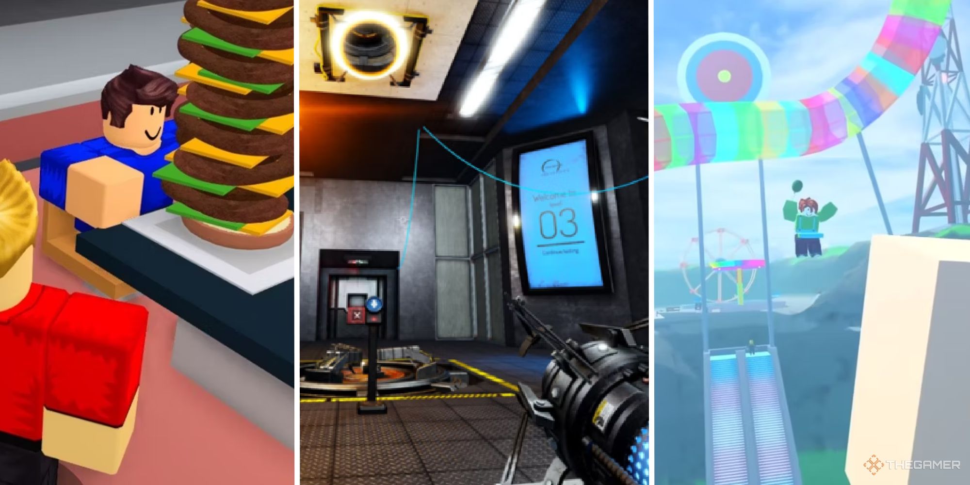 split image showing 3 VR roblox games