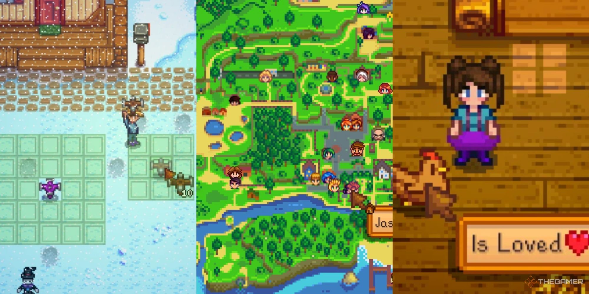 A Feature image from Stardew Valley that showcases three of the Best UI Mods, changing things like the map.