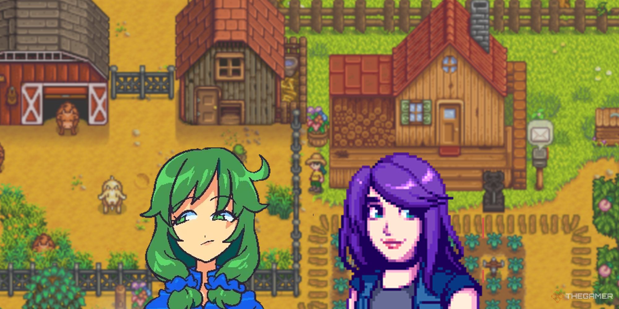 stardew valley blurry promotional art with sprites of caroline and abigail png-1