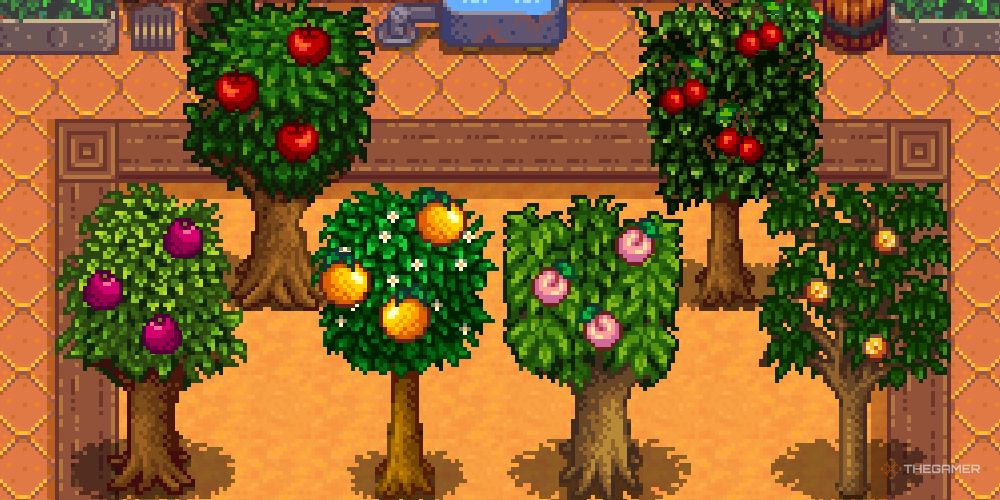 The six base fruit trees in Stardew Valley