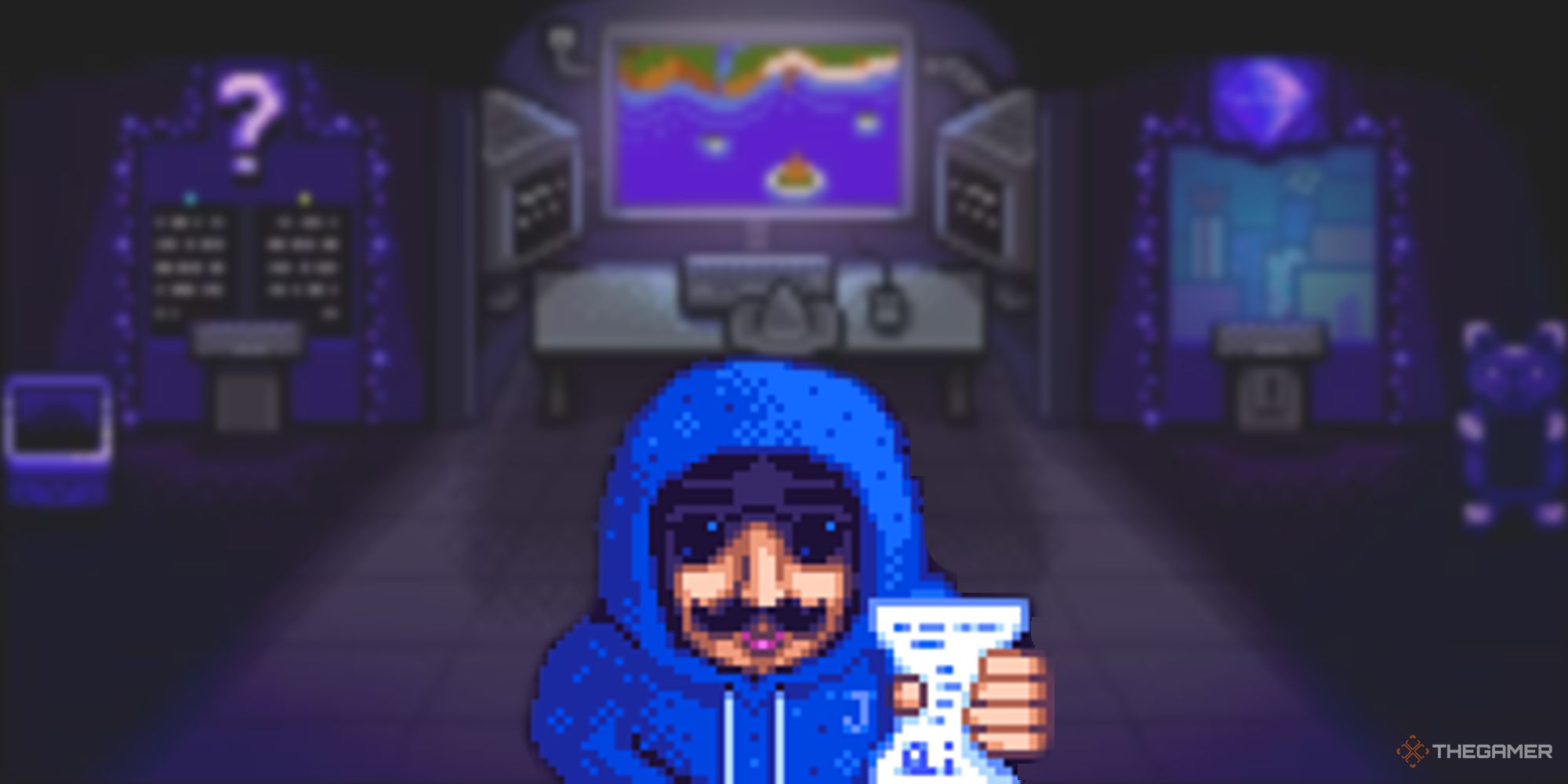 stardew valley image of walnut room with fizz npc holding perfection waiver over it as a png
