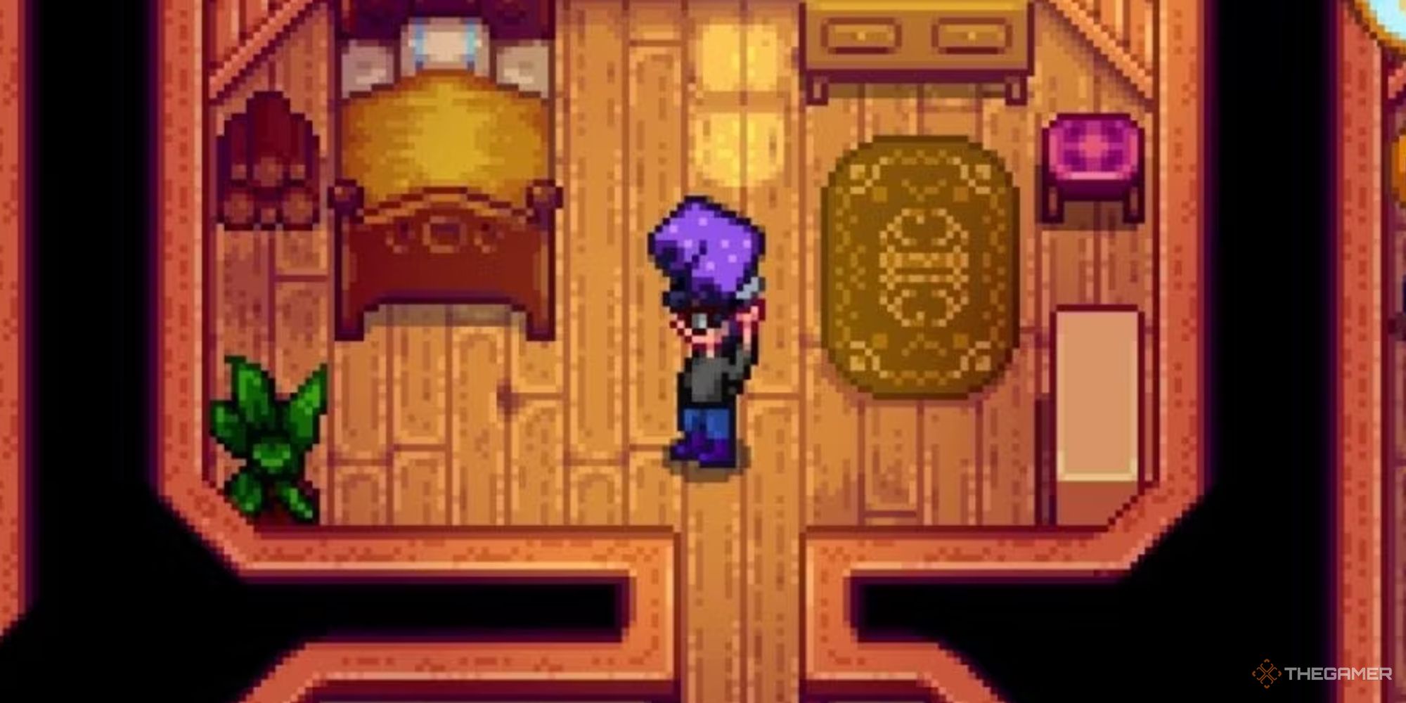 stardew valley player holding lewis' shorts