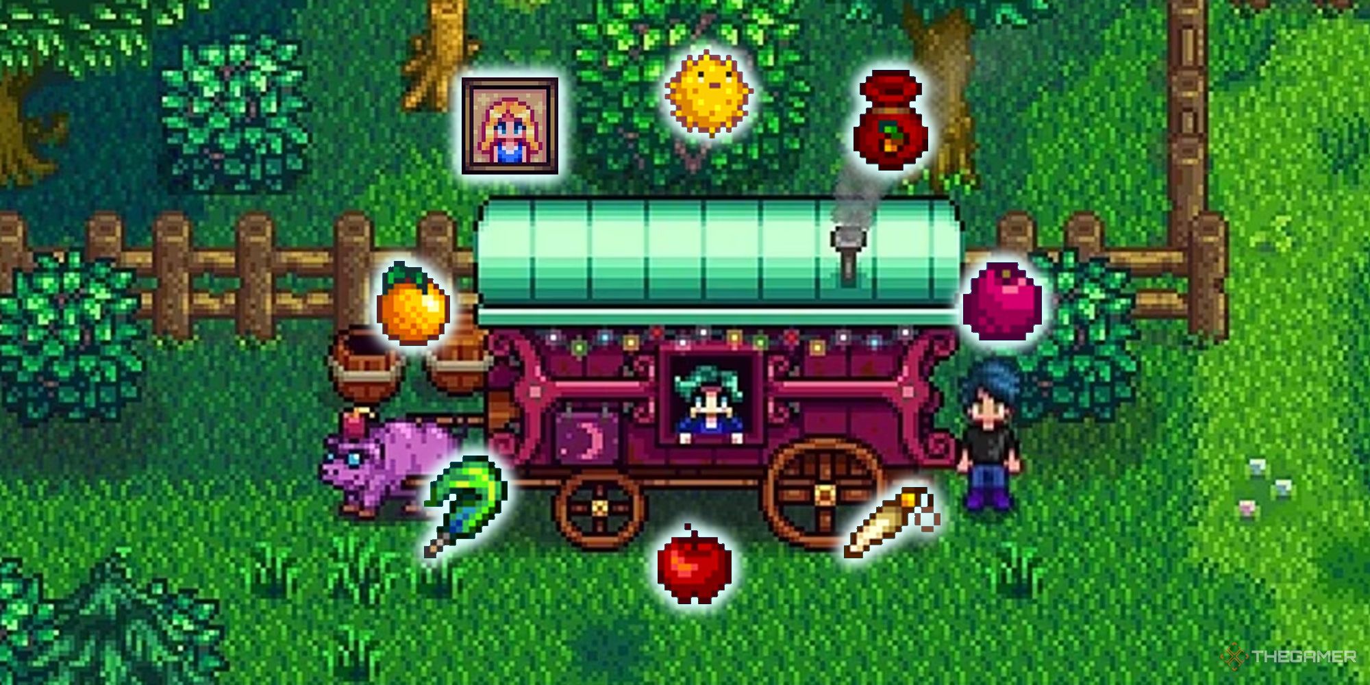 Stardew Valley Traveling Cart with floating items