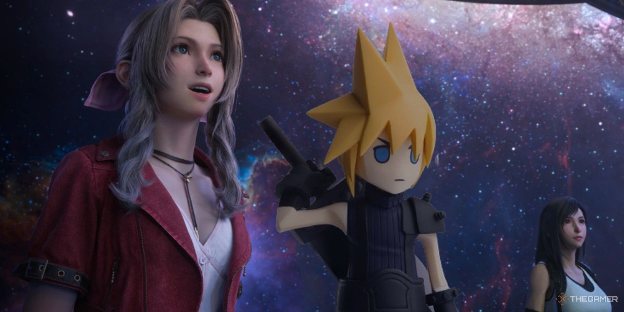 static figure cloud with aerith and tifa in final fantasy 7 rebirth