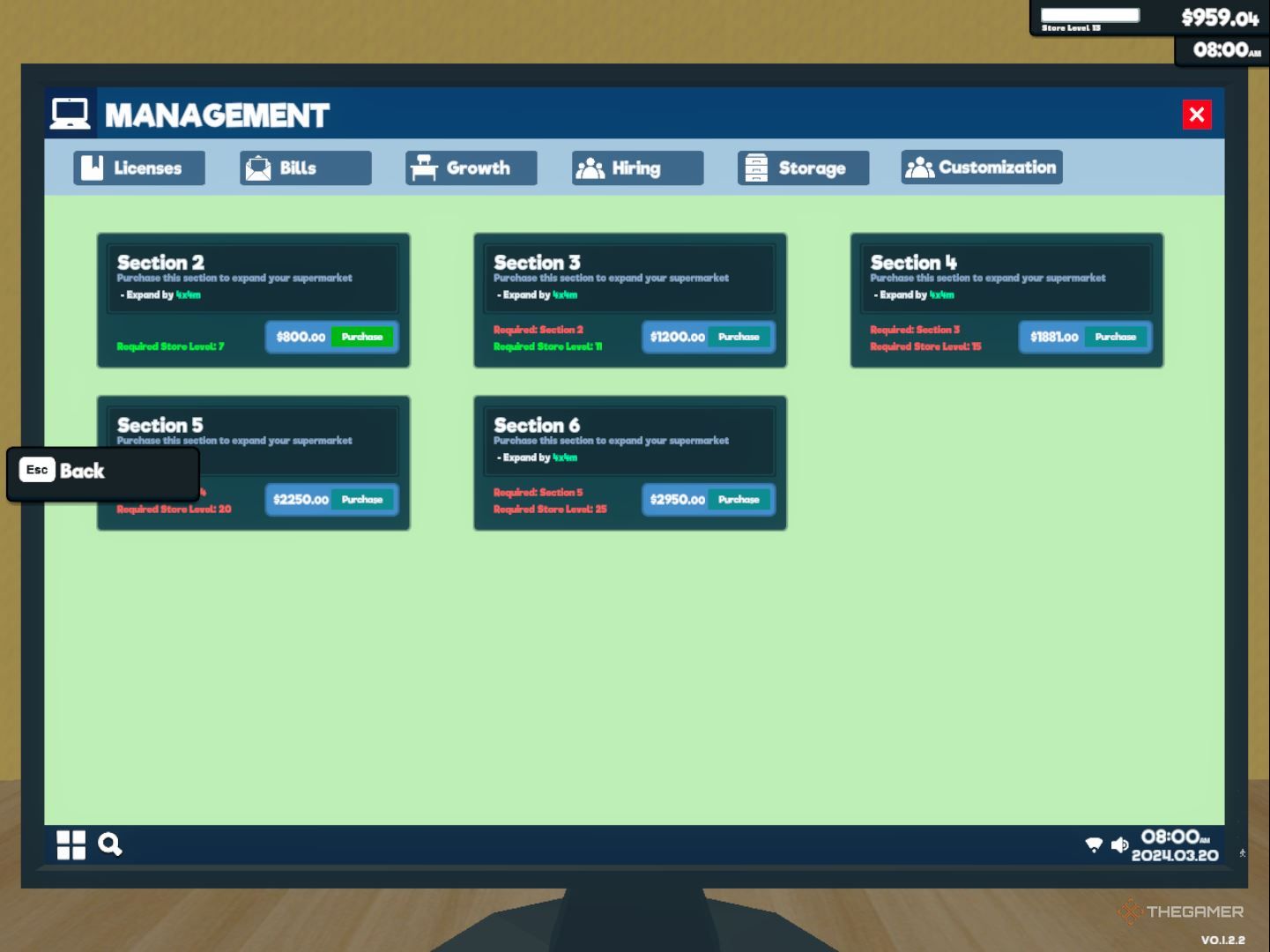 Supermarket Simulator Management Computer Storage Purchase Tab