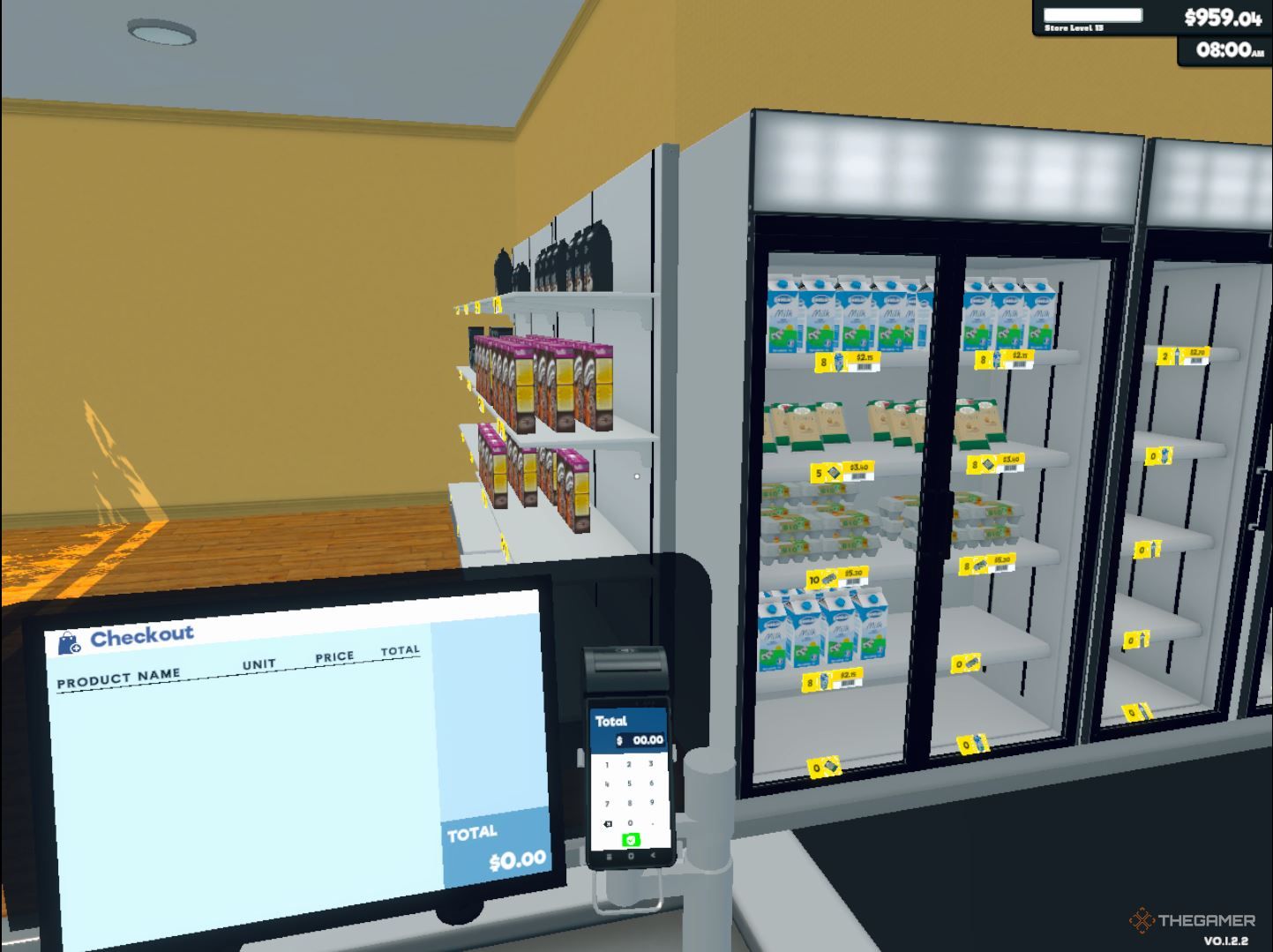 Supermarket Simulator Player Standing Behind Register Looking at Store Displays