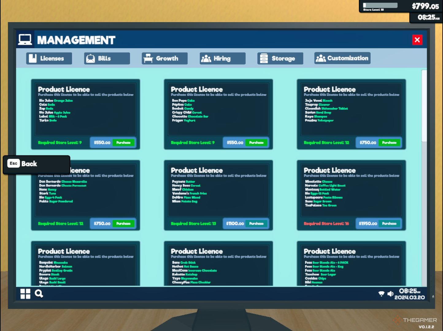 Supermarket Simulator Product Licenses Tab in Computer