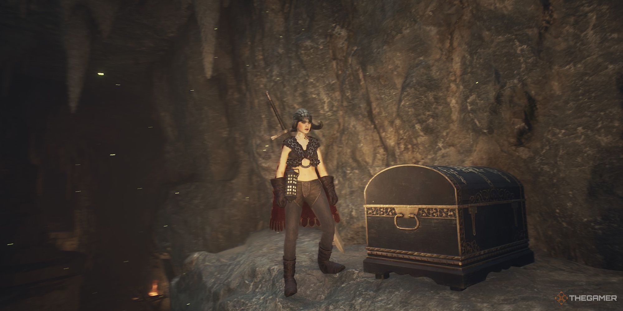 The Arisen beside a chest in the Trevo Mine in Dragon's Dogma 2.