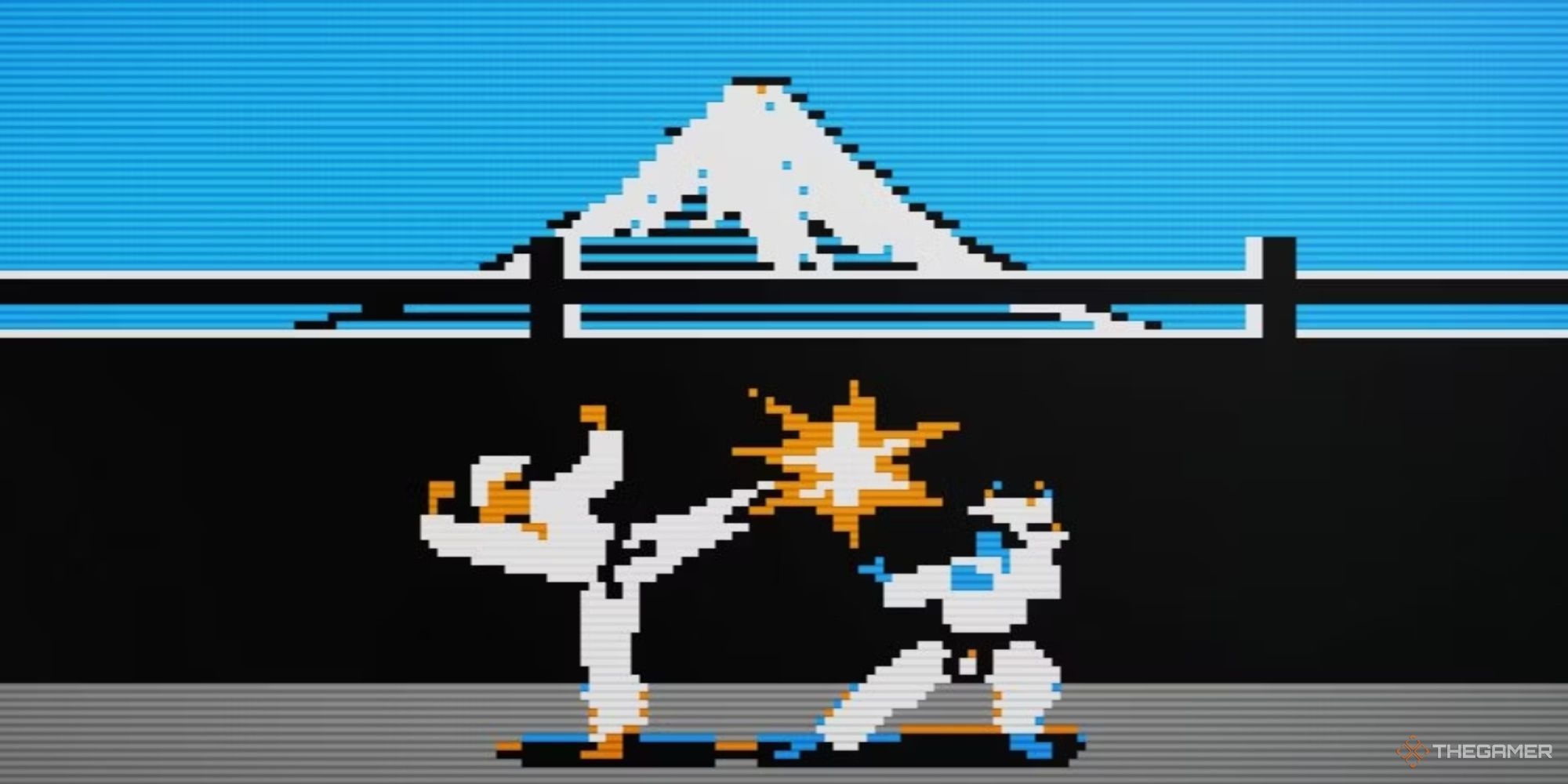 The Making of Karateka two fighters in front of the mountain