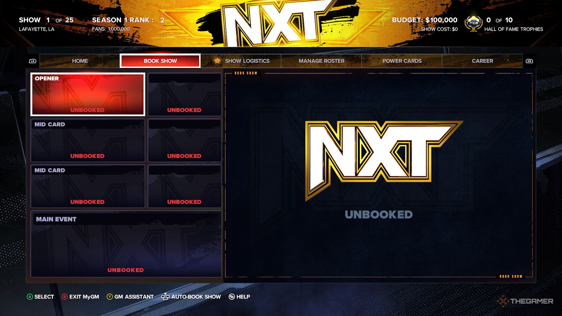 WWE 2K24 Screenshot of MyGM Empty Match Card