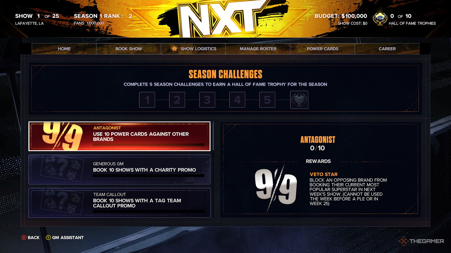 WWE 2K24 Screenshot Of MyGM Season Challenges