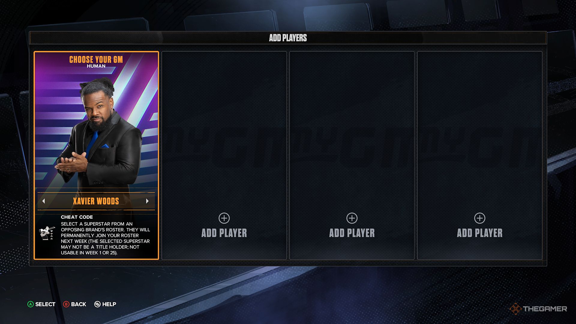 WWE 2K24 Screenshot Of Player Selecting Xavier Woods In MyGM