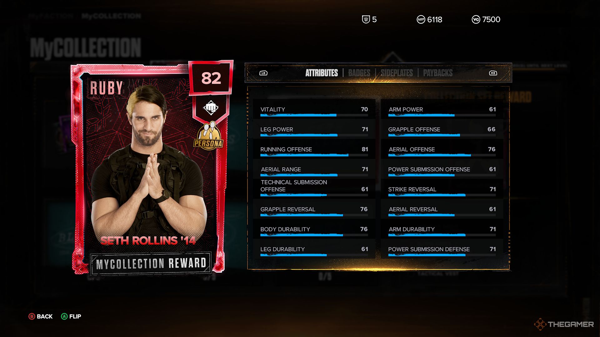WWE 2K24 Screenshot Of Seth Rollins 14 MyFaction Card
