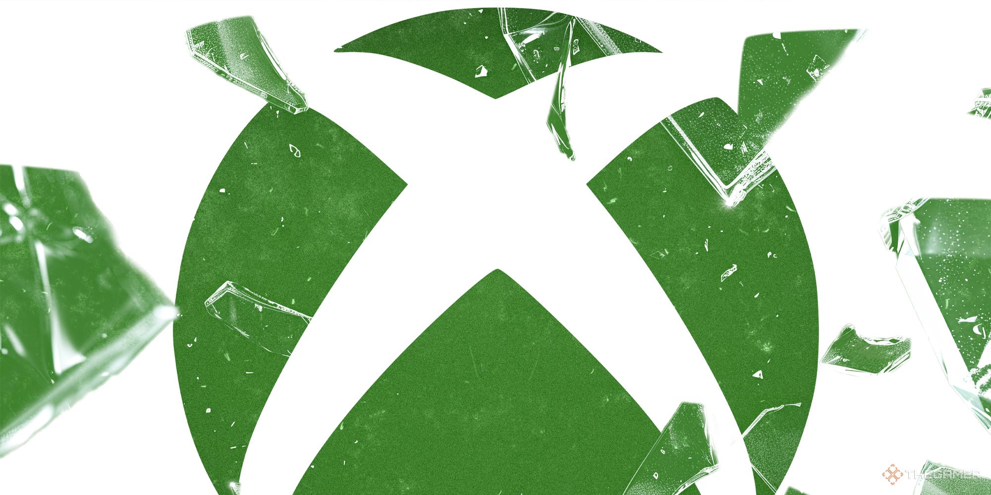 Xbox logo over a white background shattering