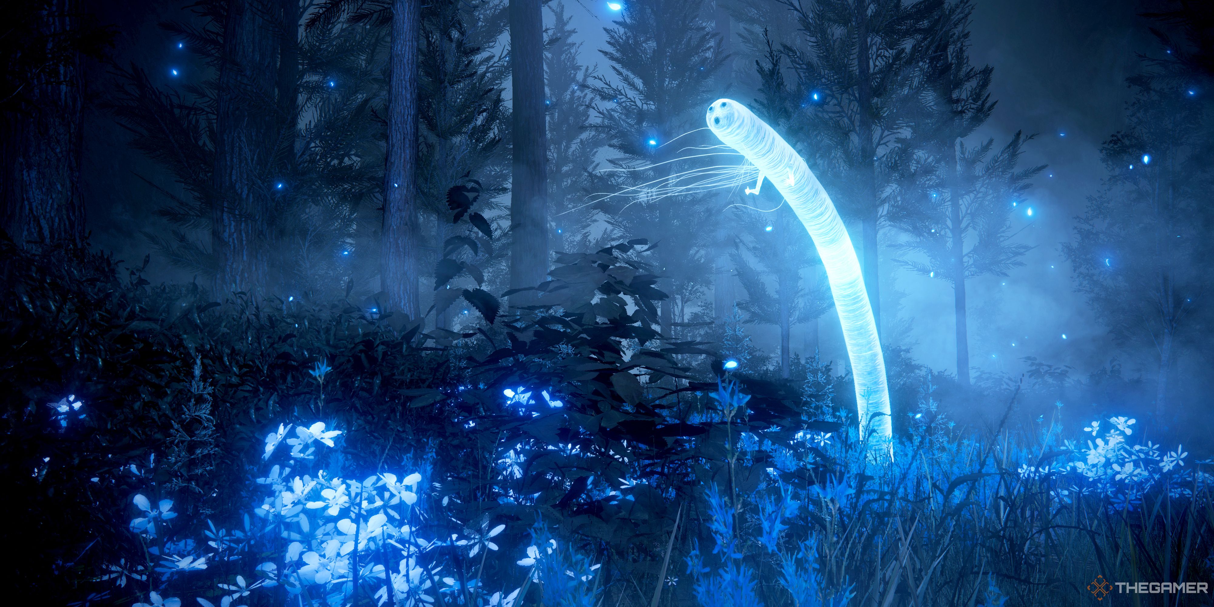 NEWS Elden Ring Shadow of the Erdtree cute glowing blue worm in the woods at night