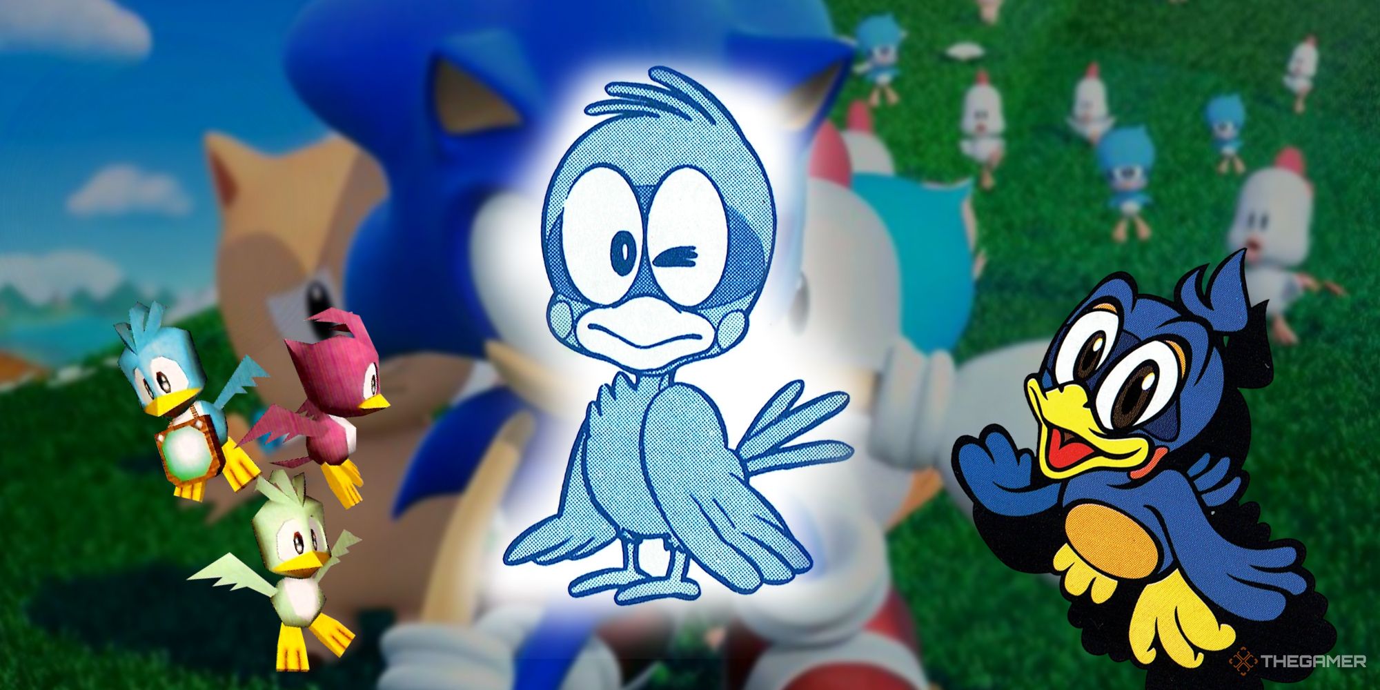 Various styles of Flicky from the Sonic The Hedgehog series.