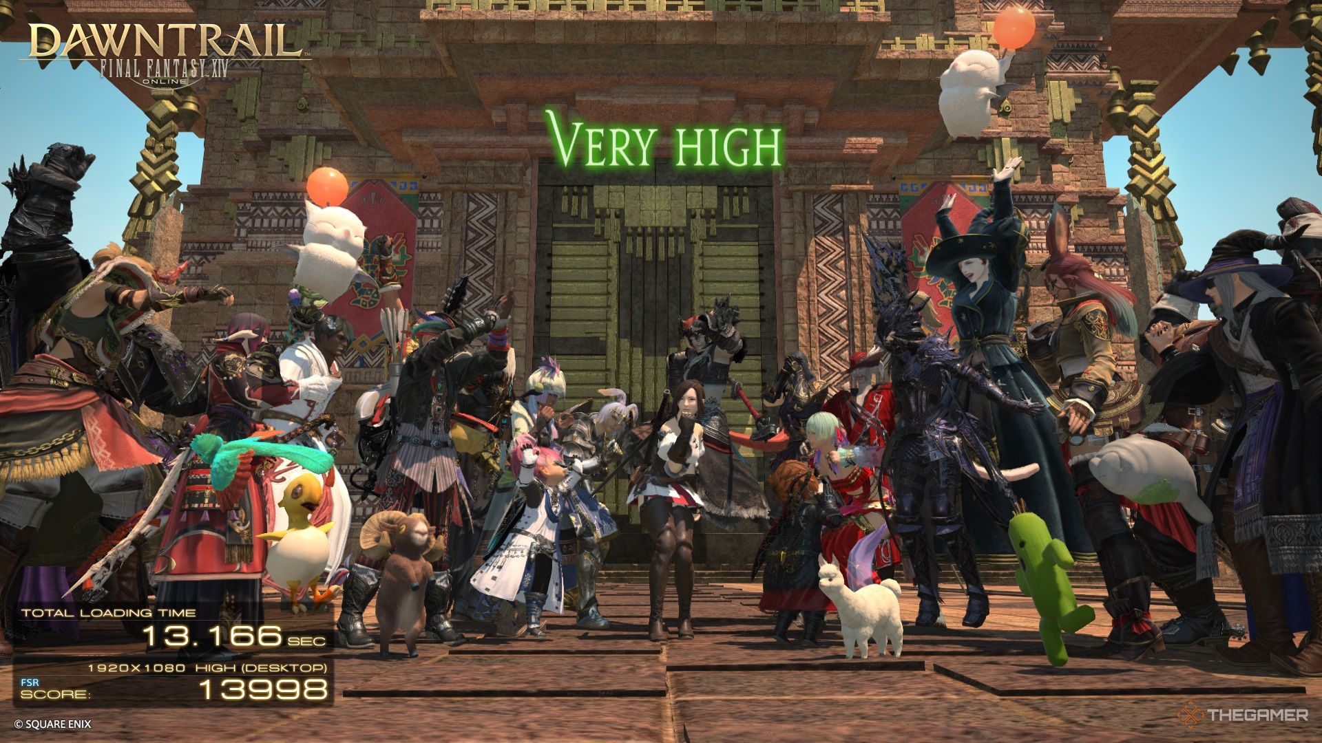 A crowd cheering at the end of the Final Fantasy 14 Dawntrail Benchmark with a Very High score.