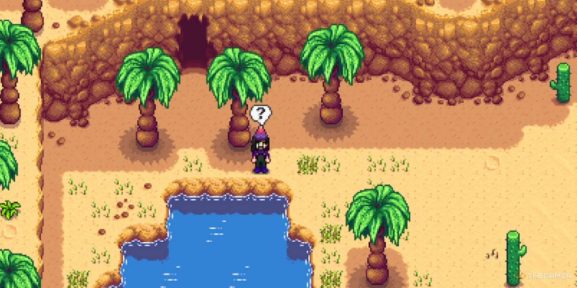 a farmer outside the entrance to skull cavern stardew valley