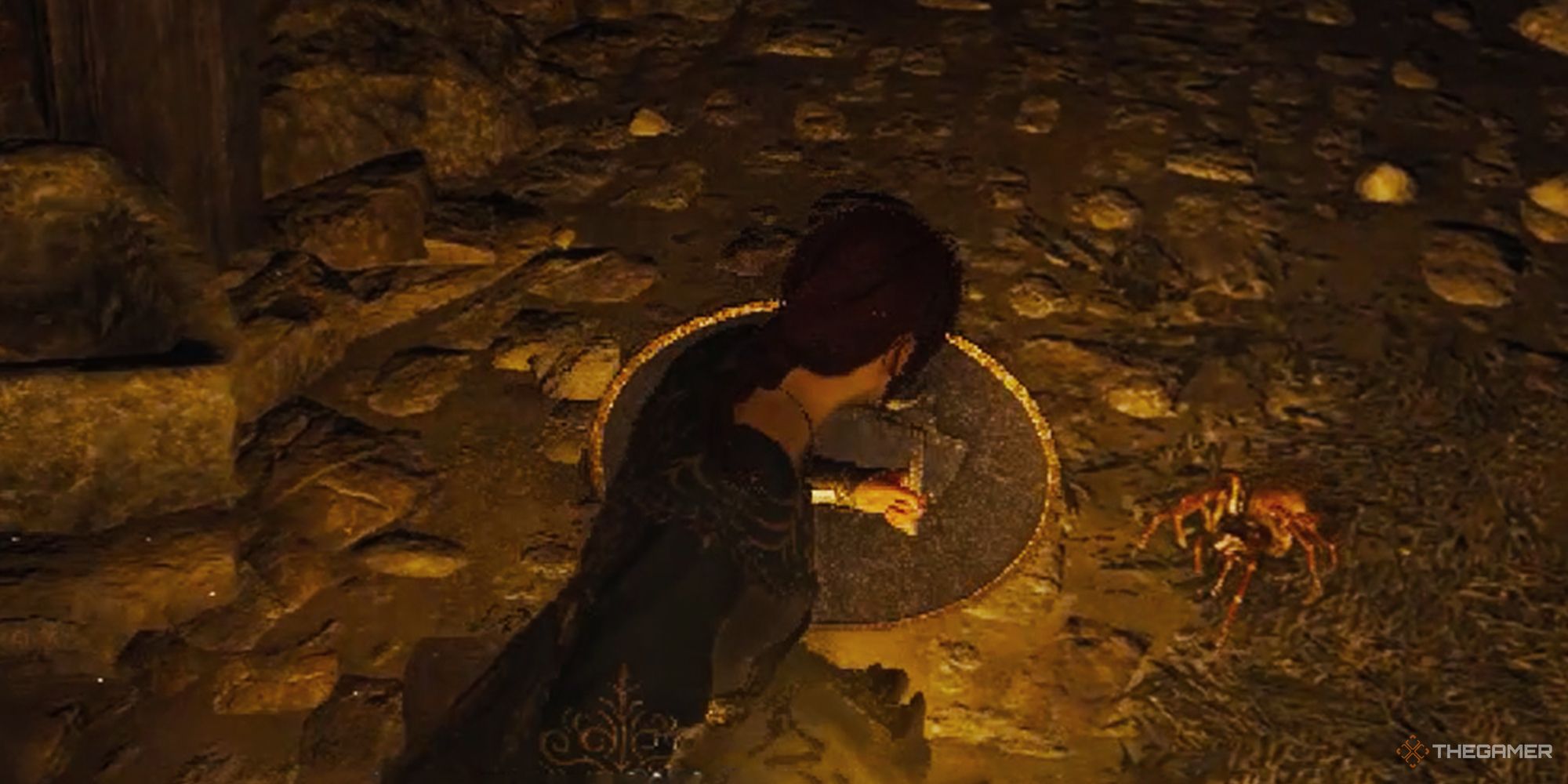 A player attacking a spider to drop the Spider Venom Sac loot item in Dragon's Dogma 2