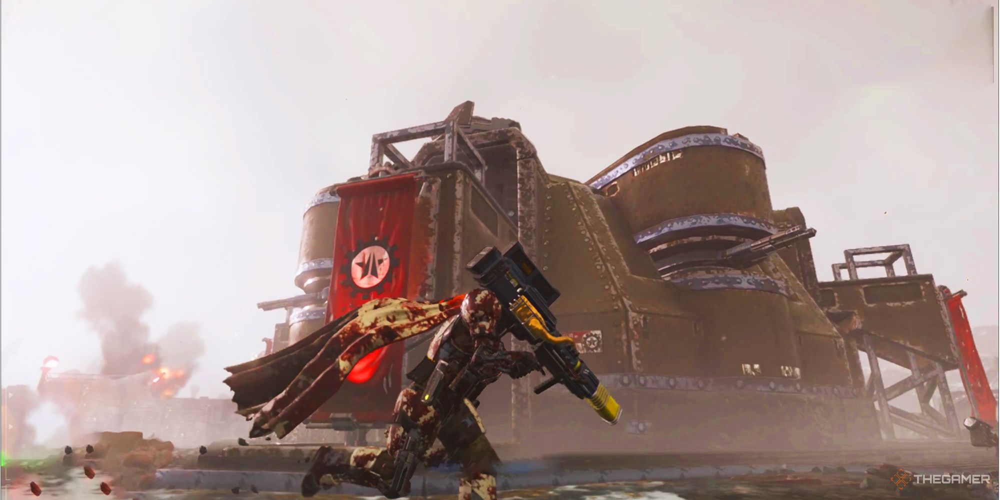 A player running around a Command Bunker with Quasar Cannon in Helldivers 2
