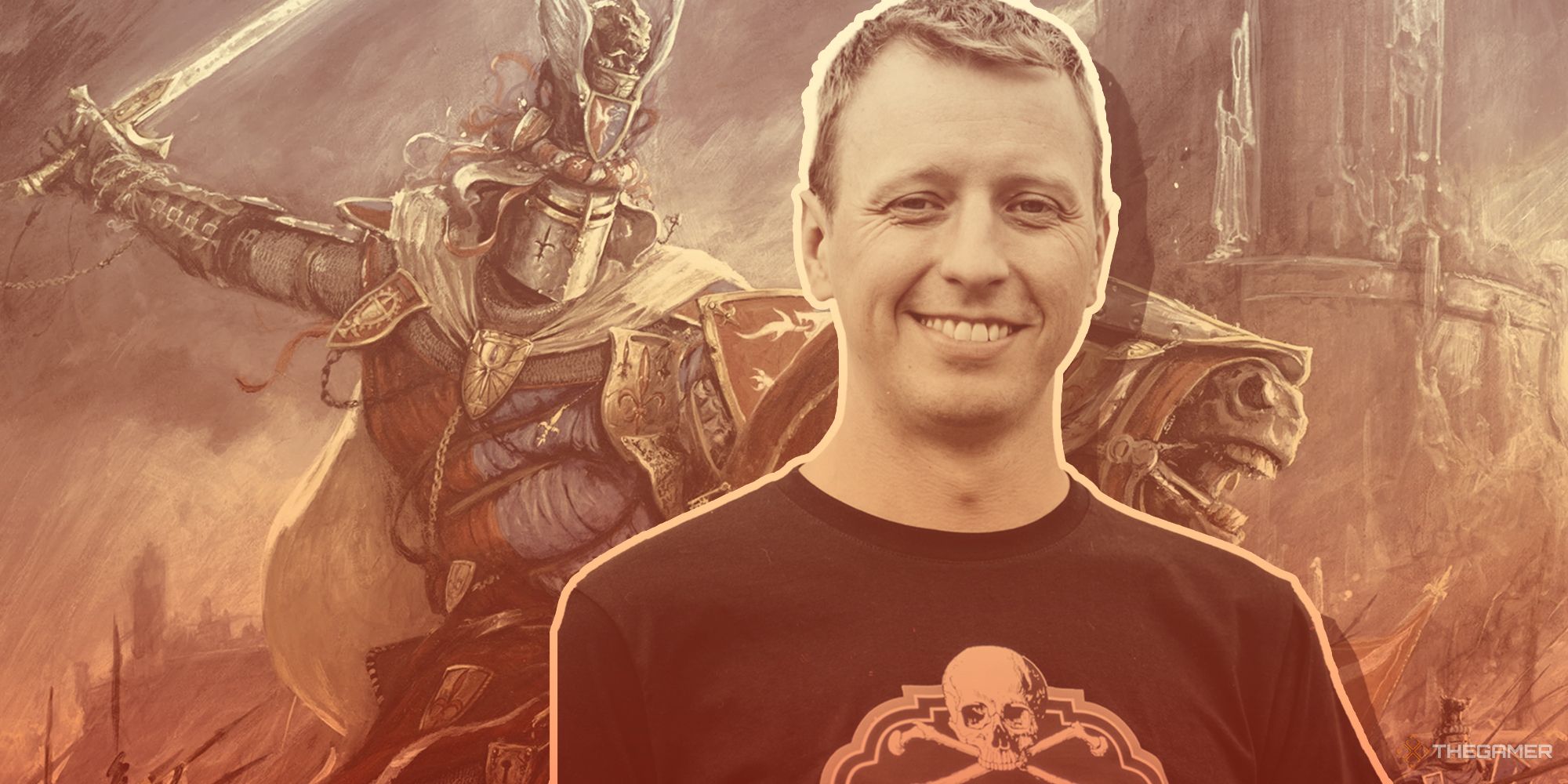 Duncan Rhodes next to a Warhammer Fantasy Bretonnian Knight