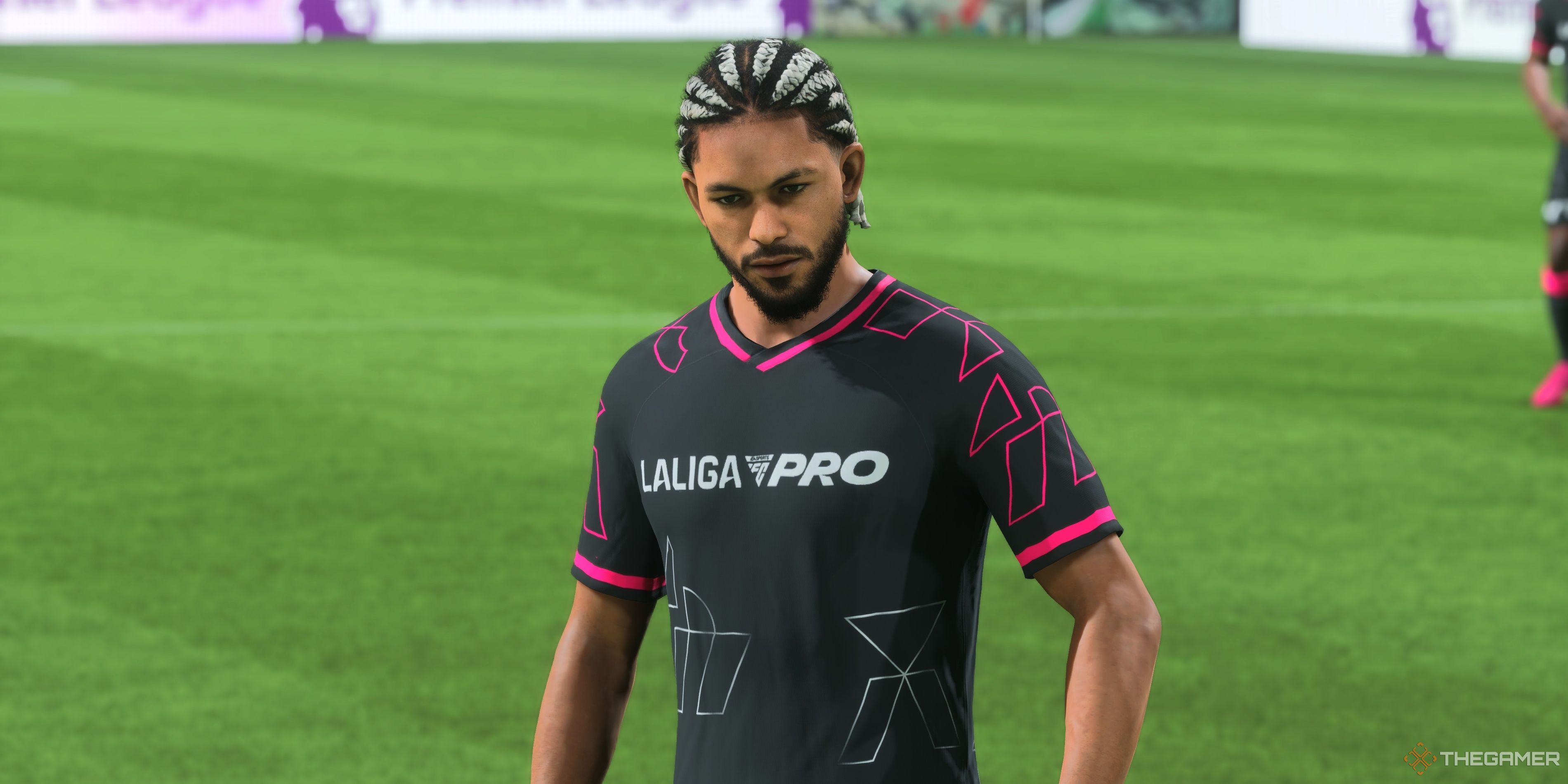 Douglas Luiz stands over a free kick in EA Sports FC 24.