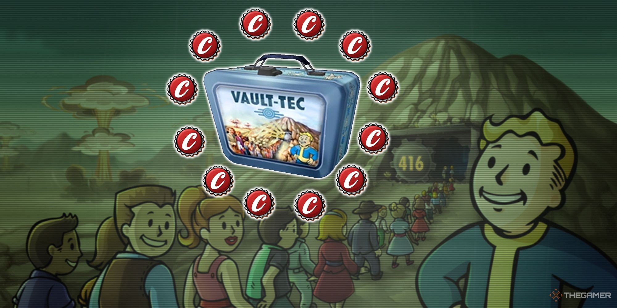 Fallout Shelter caps and lunchbox