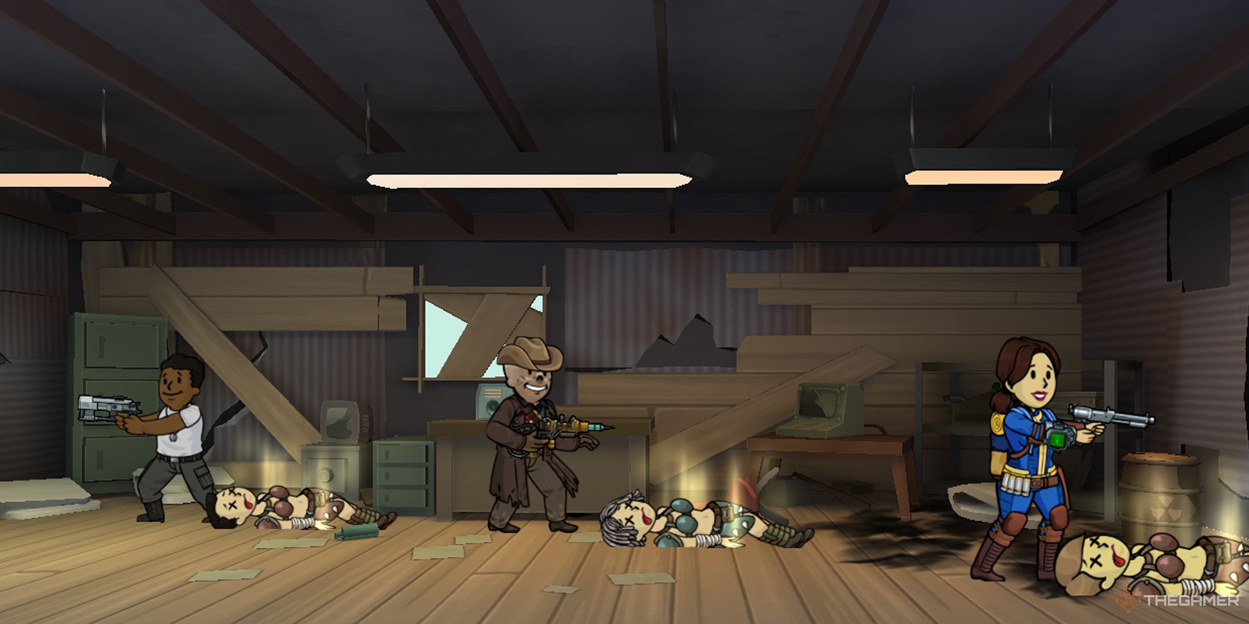 Fallout Shelter TV characters fighting raiders