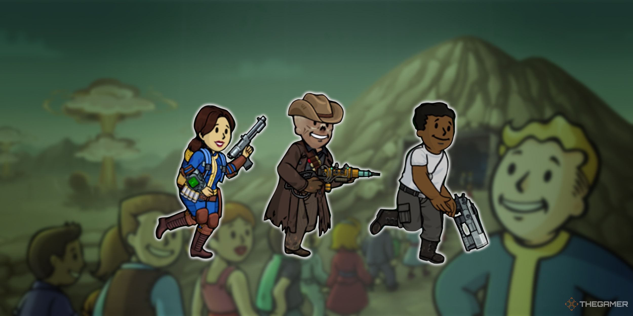 Fallout Shelter TV characters on blurred background