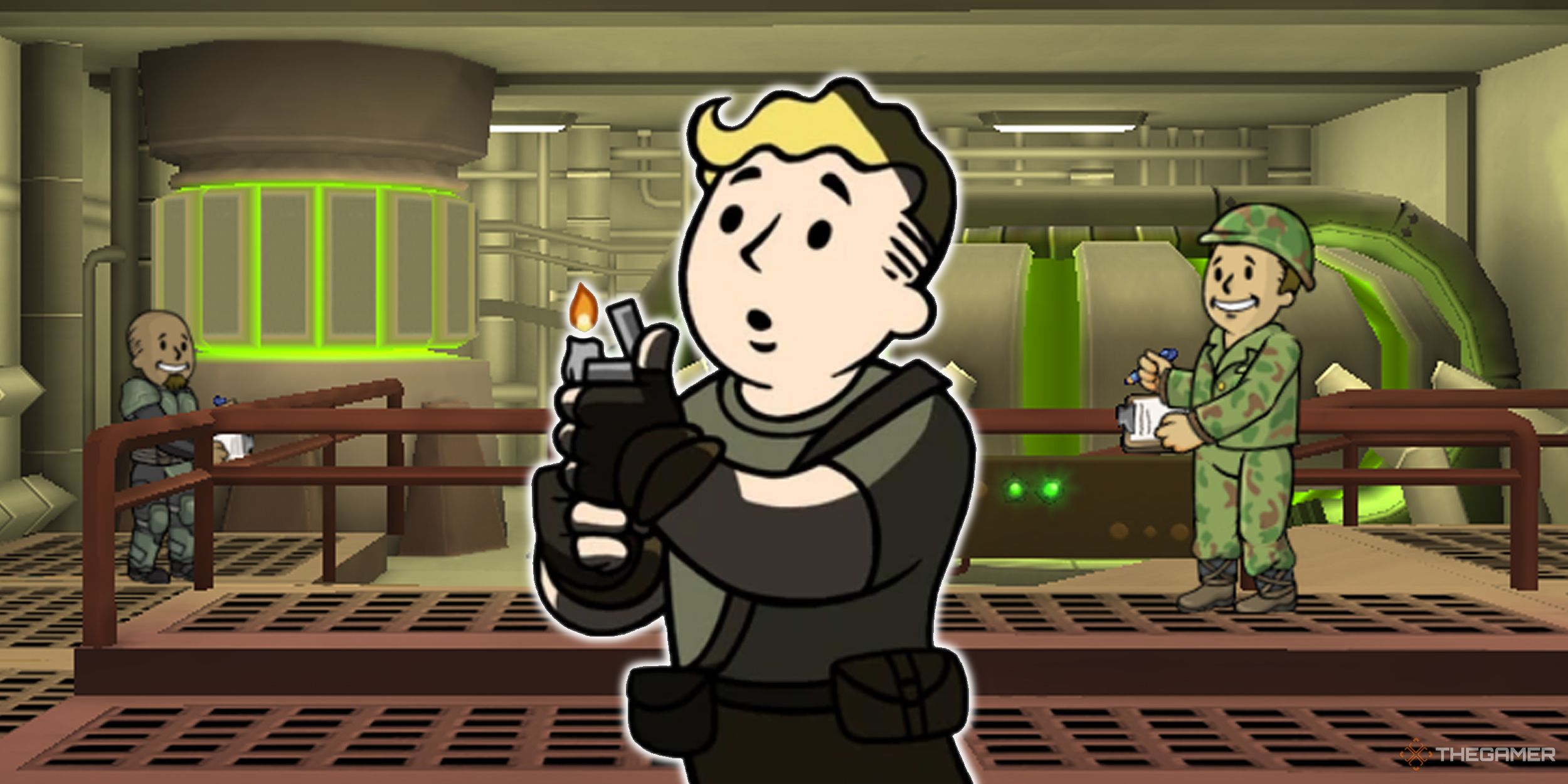 Fallout Shelter Vault Boy lighting a candle in the nuclear reactor