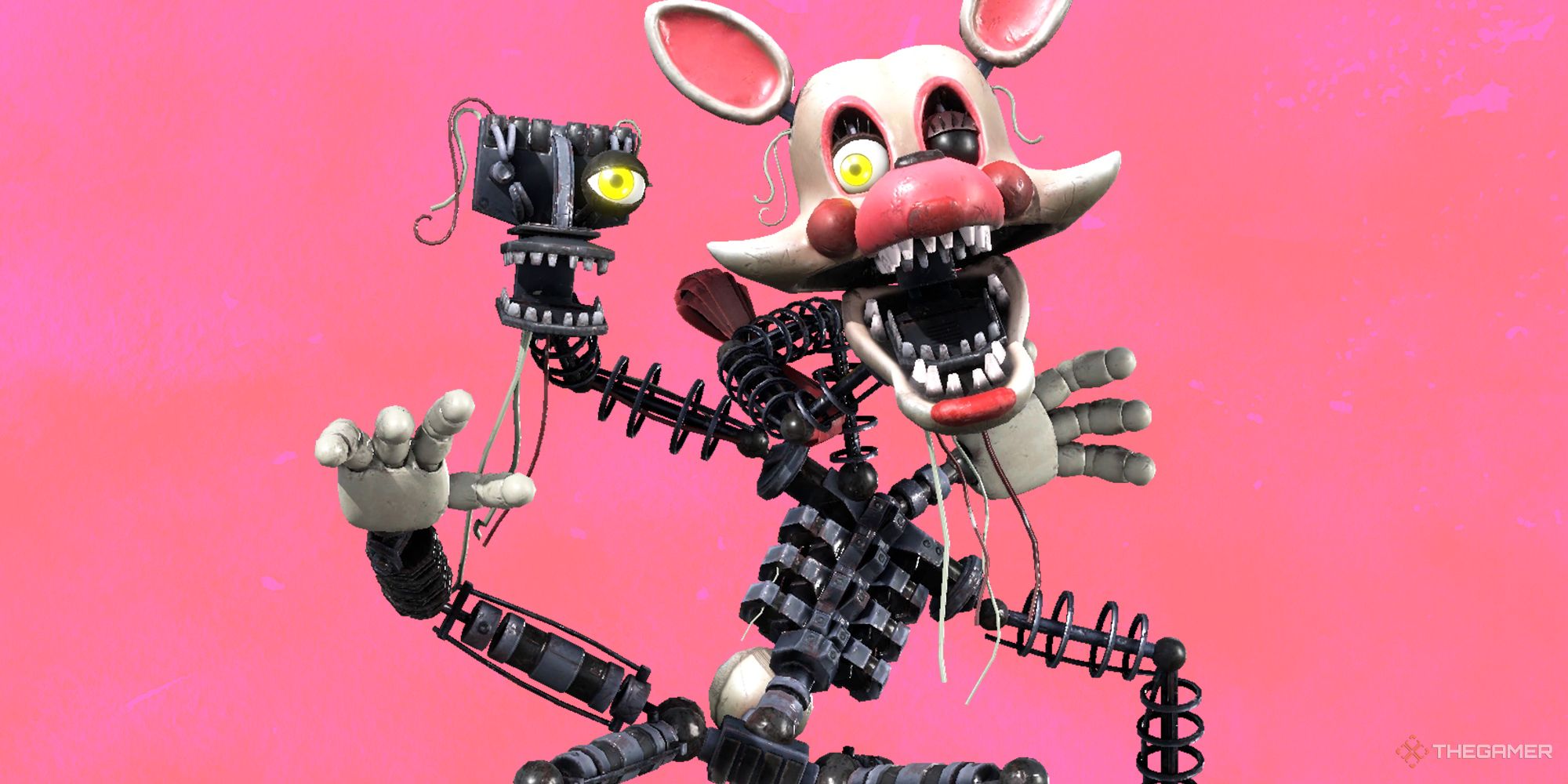 Five Nights at Freddy's Mangle over a pink background
