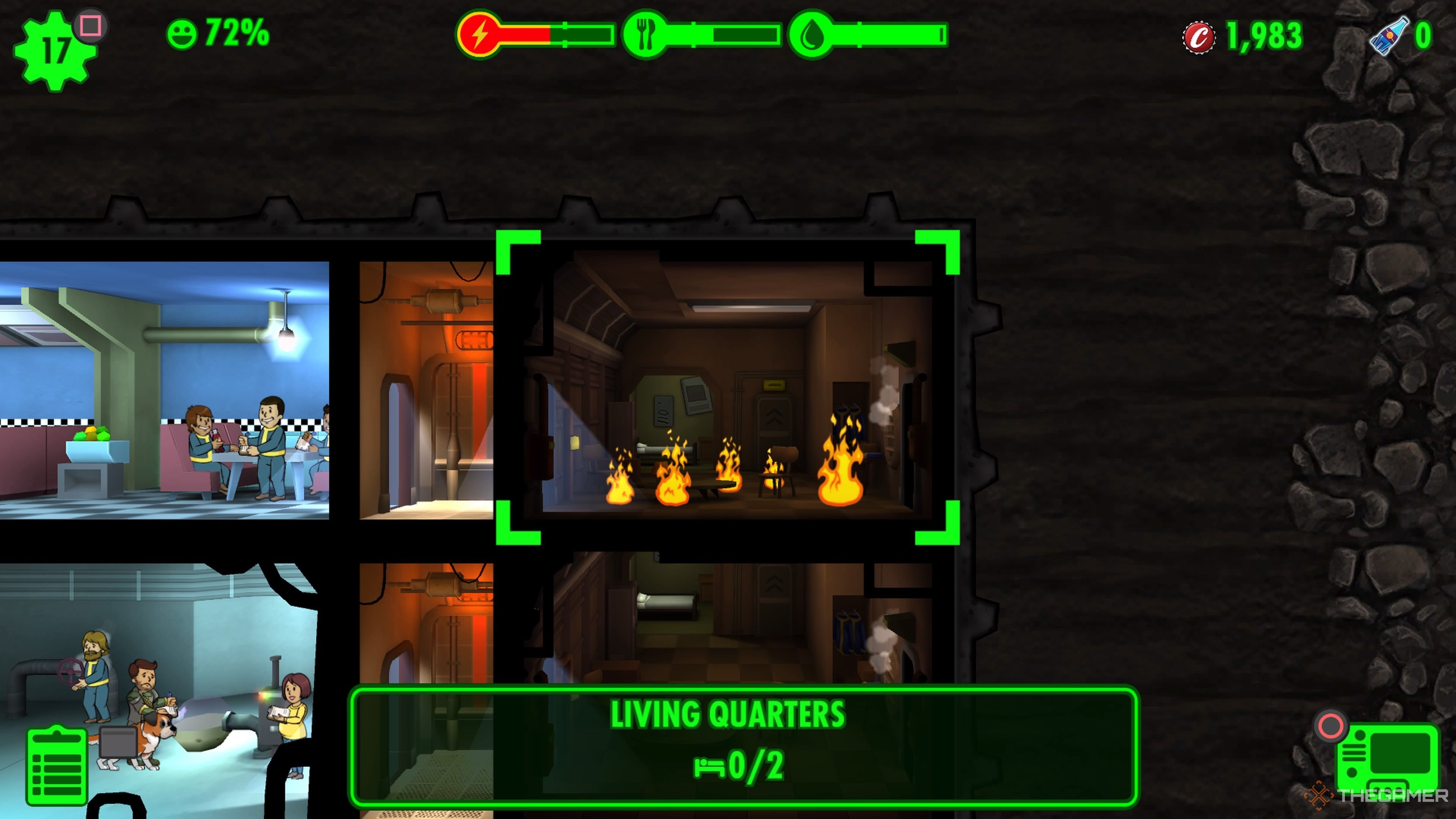 Living Quarters are on fire, no Dwellers in the room in Fallout Shelter