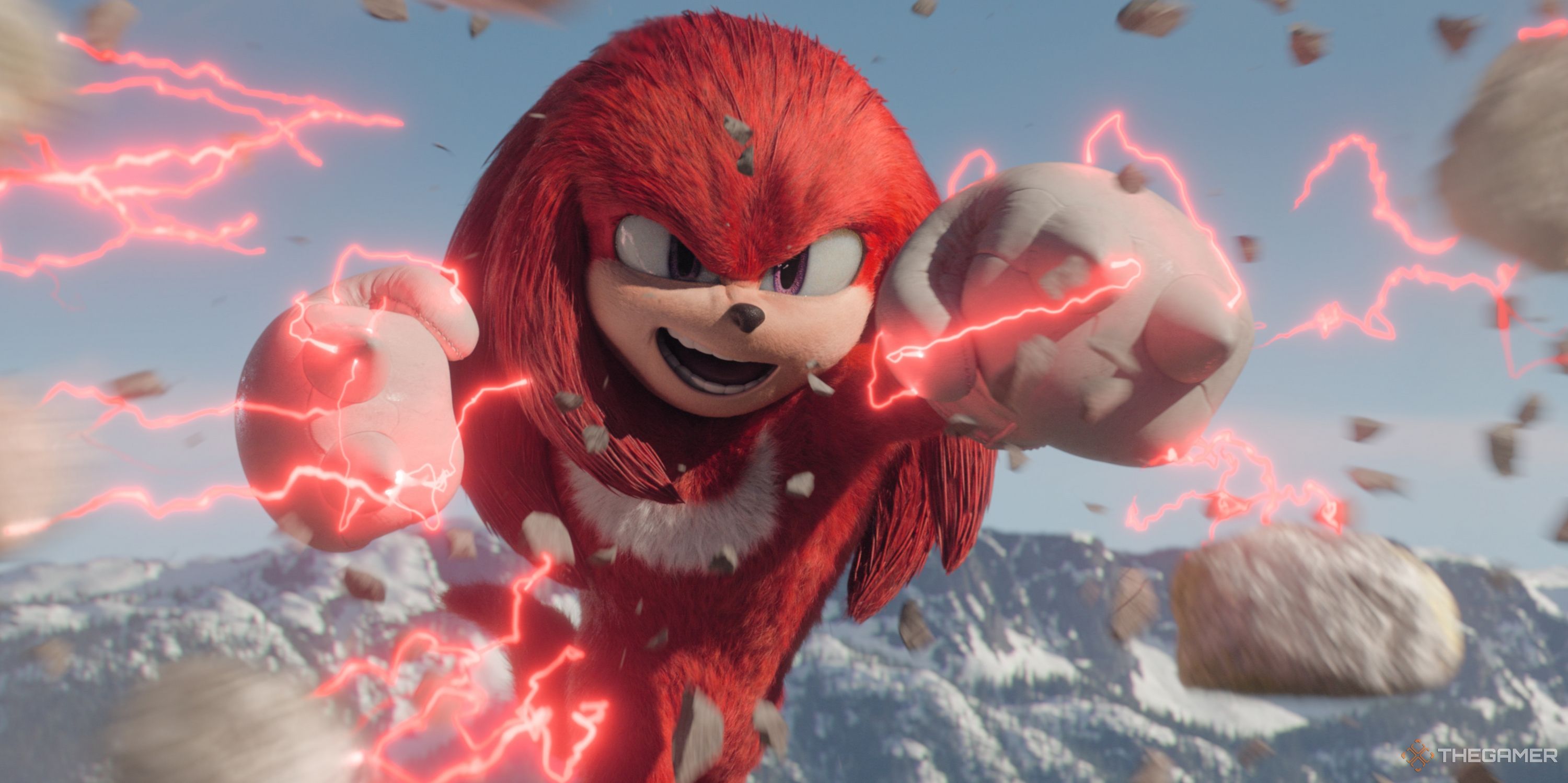 Knuckles smashing rocks in the Knuckles series