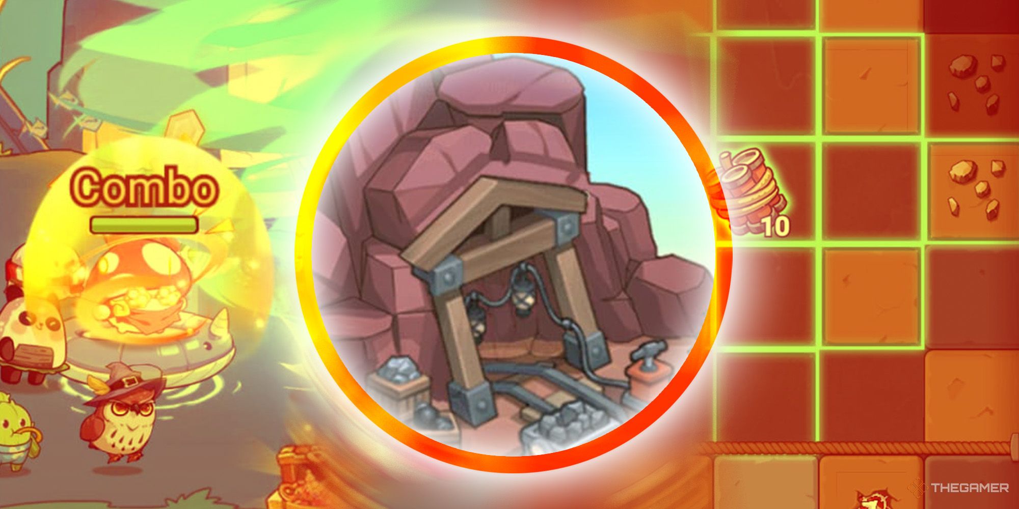 Legend of Mushroom - Mine entrance displayed on a circle between battling mushroom and mining zone
