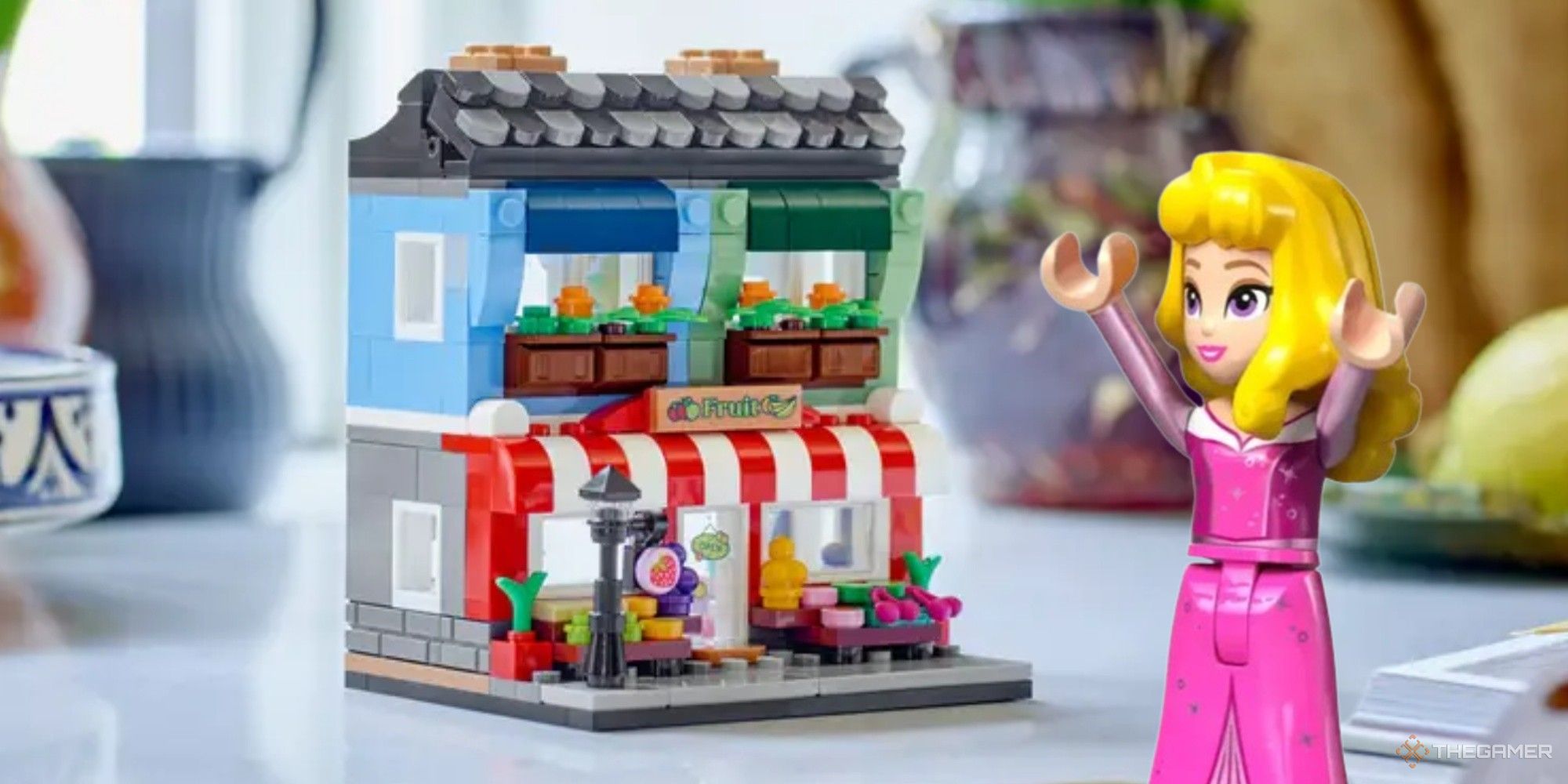 lego fruit store and aurora minifigure