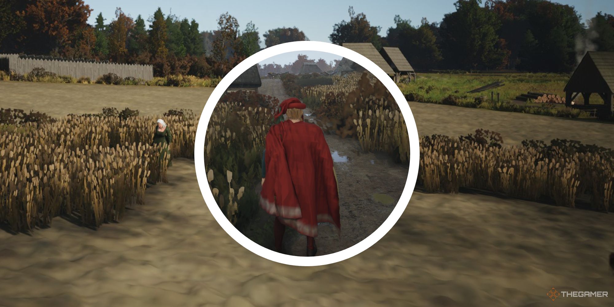 manor lords wheat field with image of first person character walking near wheat in a circle png