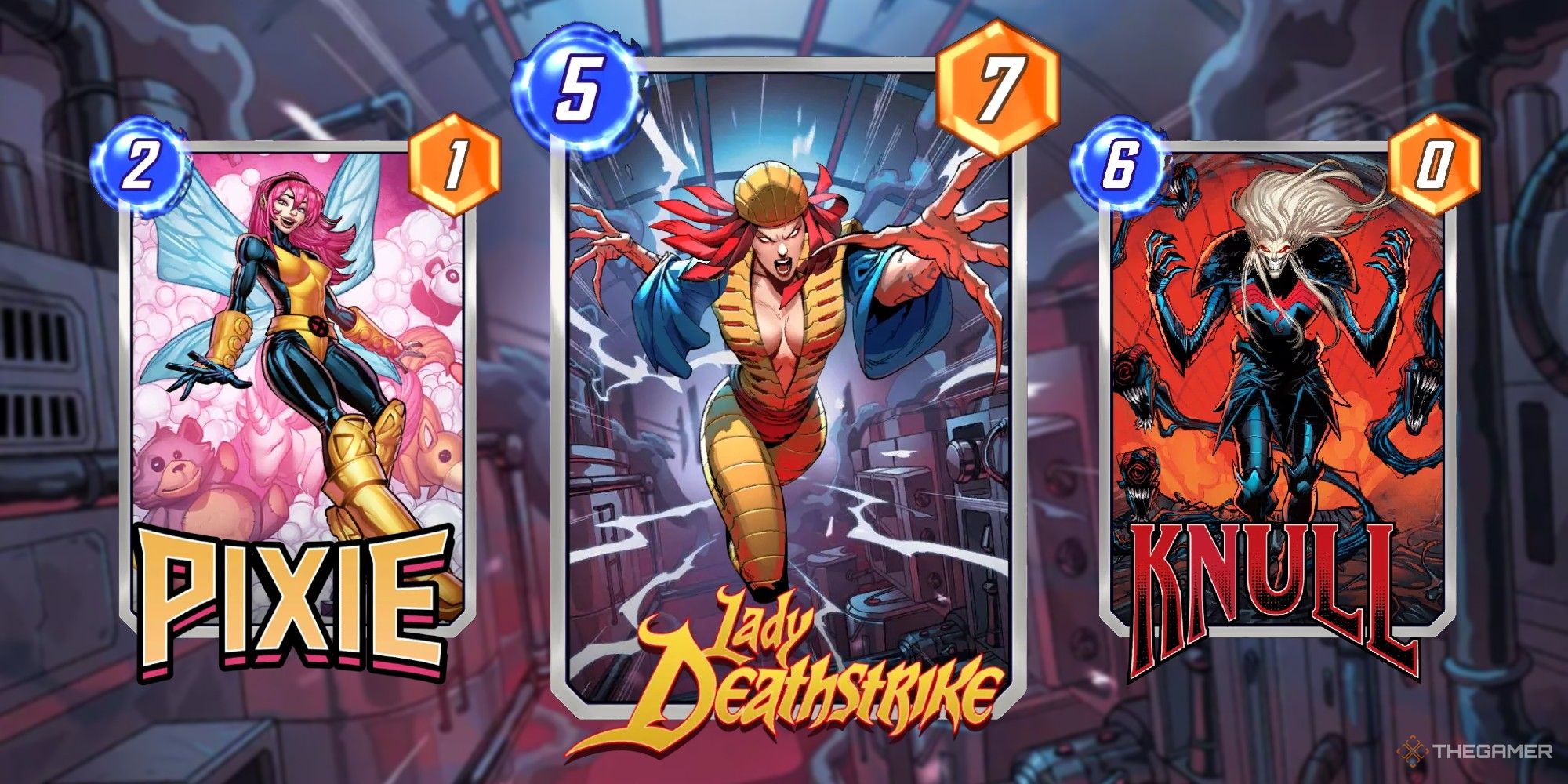 Marvel Snap Cards pixie, lady deathstrike and knull