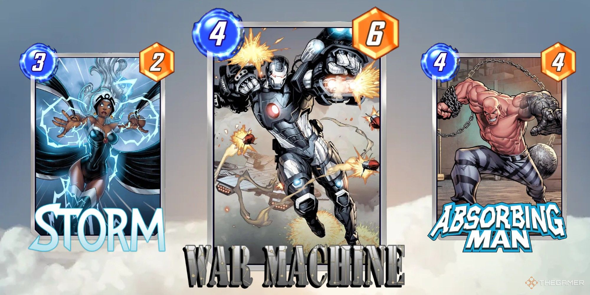 Marvel Snap Cards Storm, War Machine and Absorbing Man