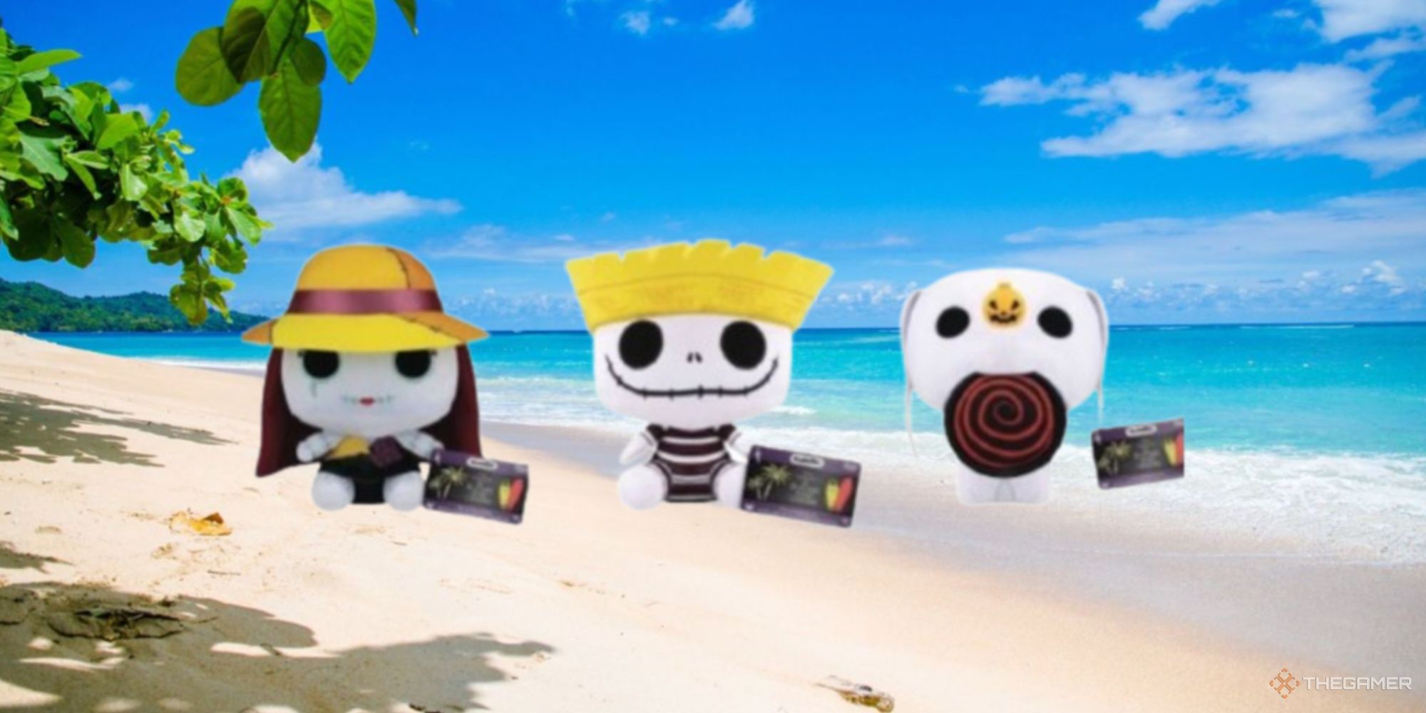 nightmare before christmas summer funko plushes on the beach