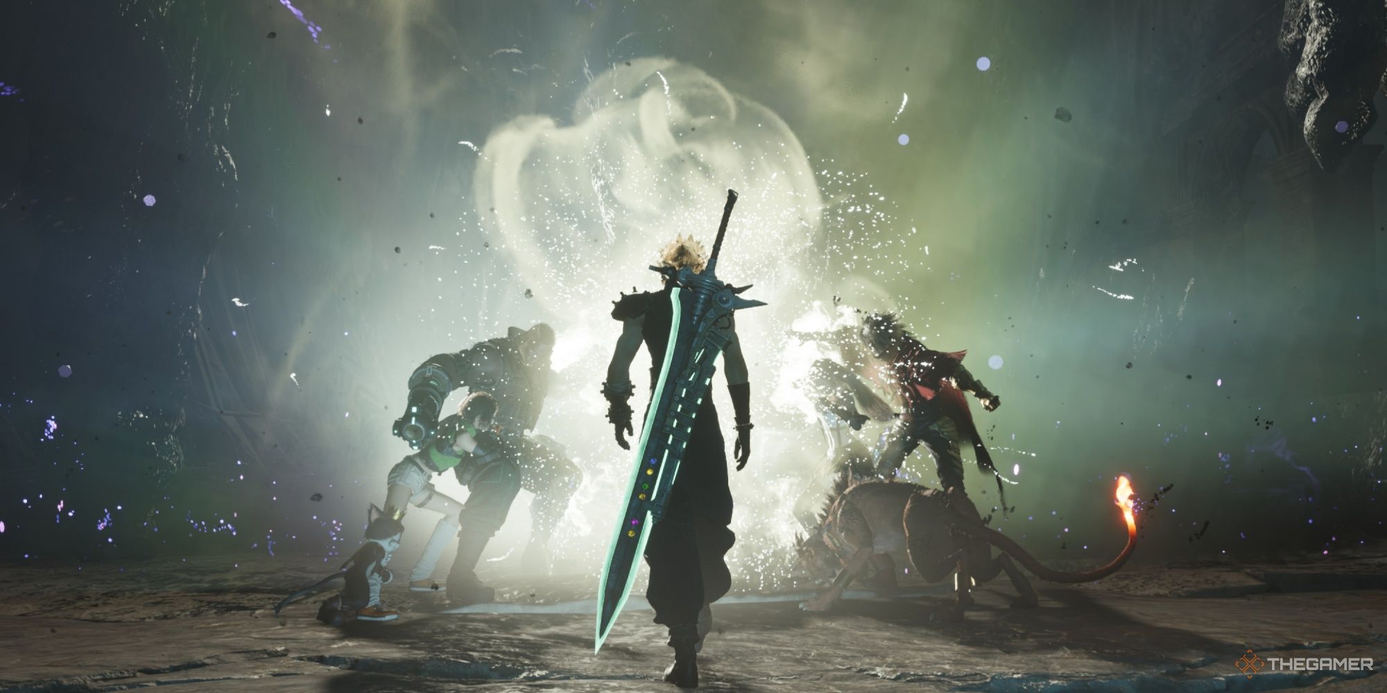 Cloud entering the temple of the ancients in Final Fantasy 7 Rebirth by passing through a cloud of whispers