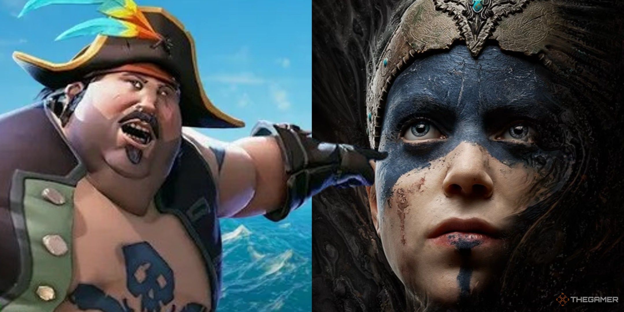 pirate from sea of thieves pointing at senua in hellblade